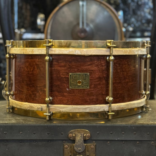VINTAGE 1920's John Grey & Sons 6x14 Orchestral Model Snare Drum - Mahogany Lacquer w/ Brass Hardware