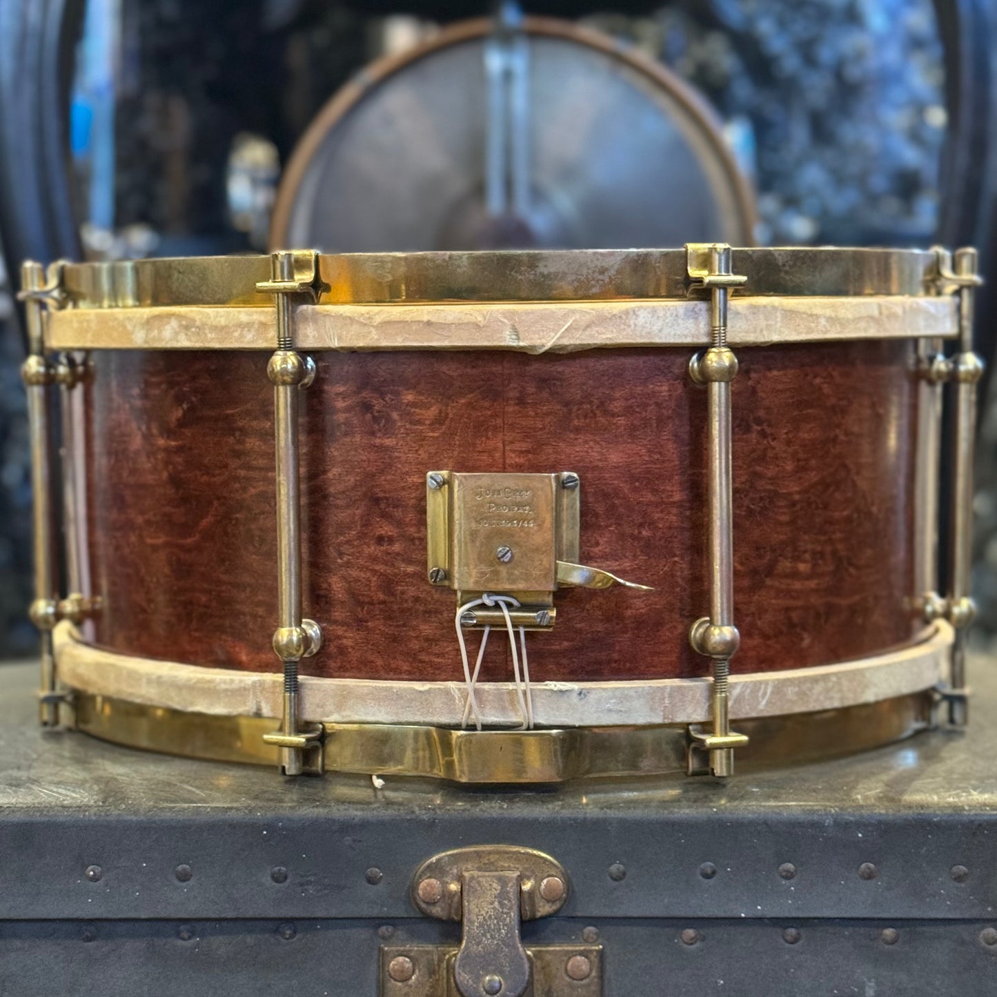 VINTAGE 1920's John Grey & Sons 6x14 Orchestral Model Snare Drum - Mahogany Lacquer w/ Brass Hardware