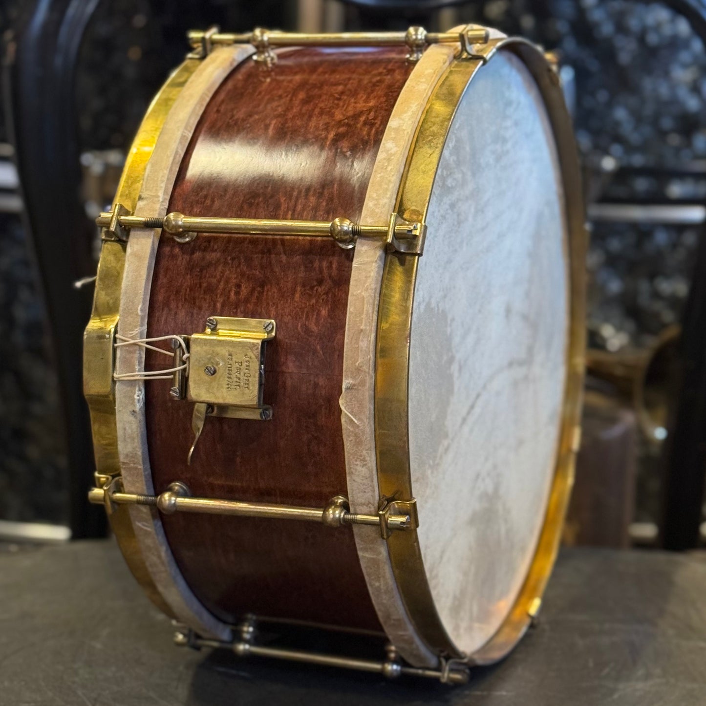 VINTAGE 1920's John Grey & Sons 6x14 Orchestral Model Snare Drum - Mahogany Lacquer w/ Brass Hardware
