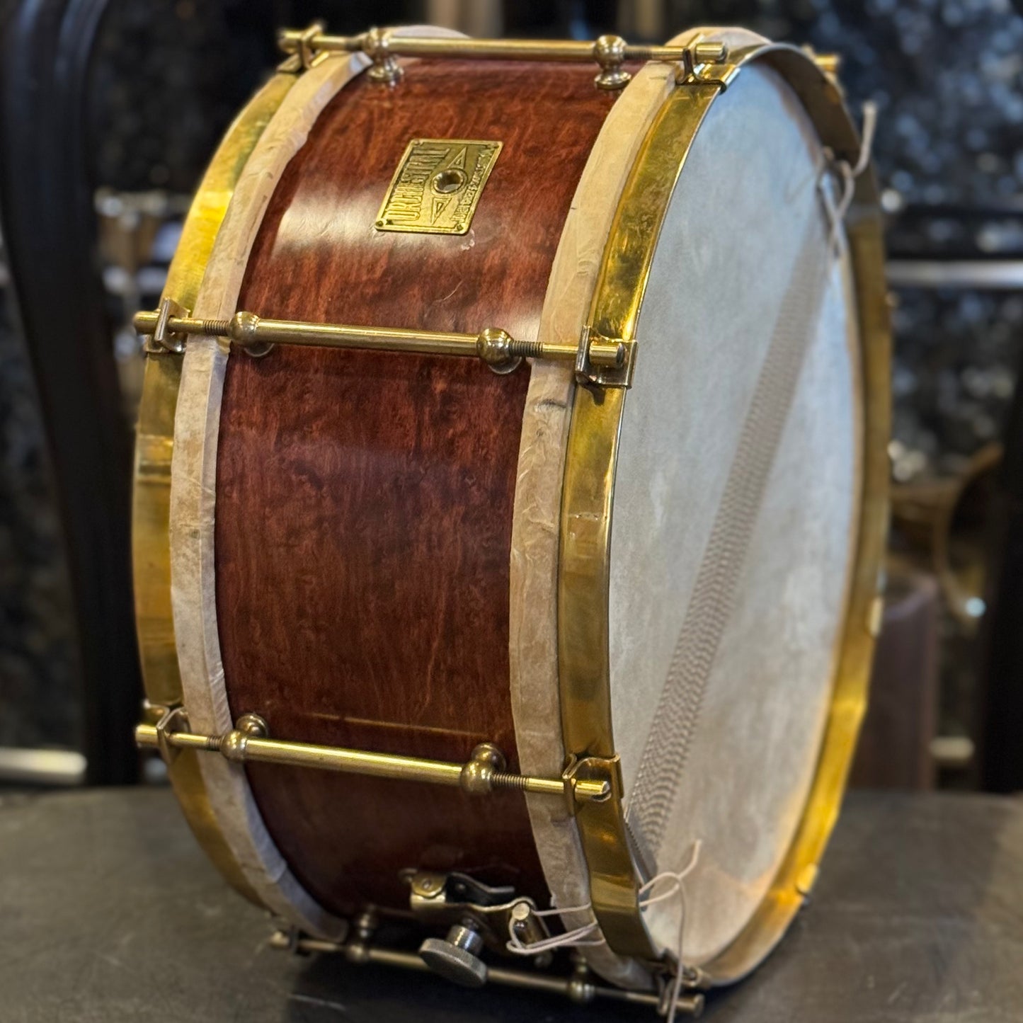 VINTAGE 1920's John Grey & Sons 6x14 Orchestral Model Snare Drum - Mahogany Lacquer w/ Brass Hardware