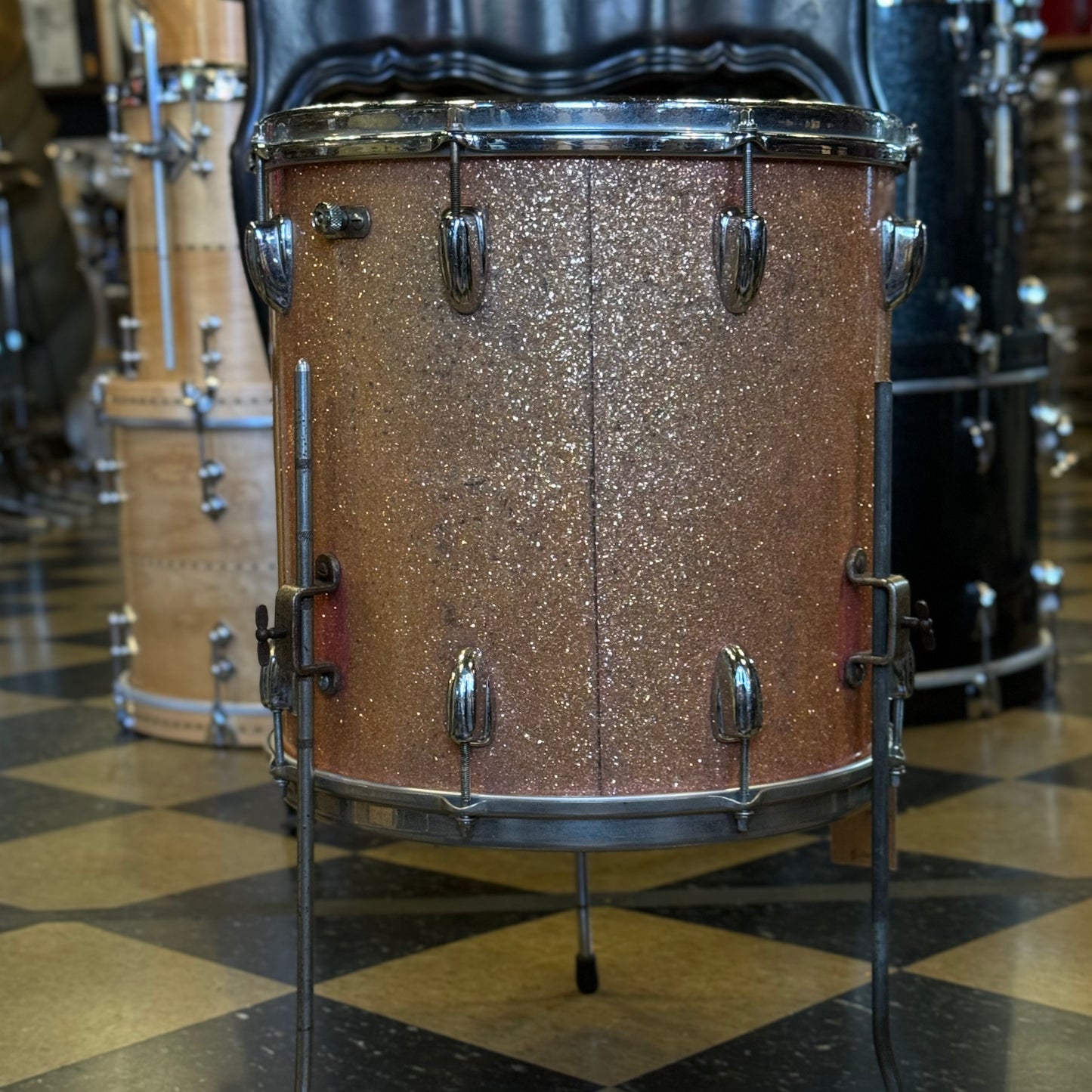 VINTAGE 1958 Slingerland 14x14 Floor Tom in Pink Sparkle Pearl