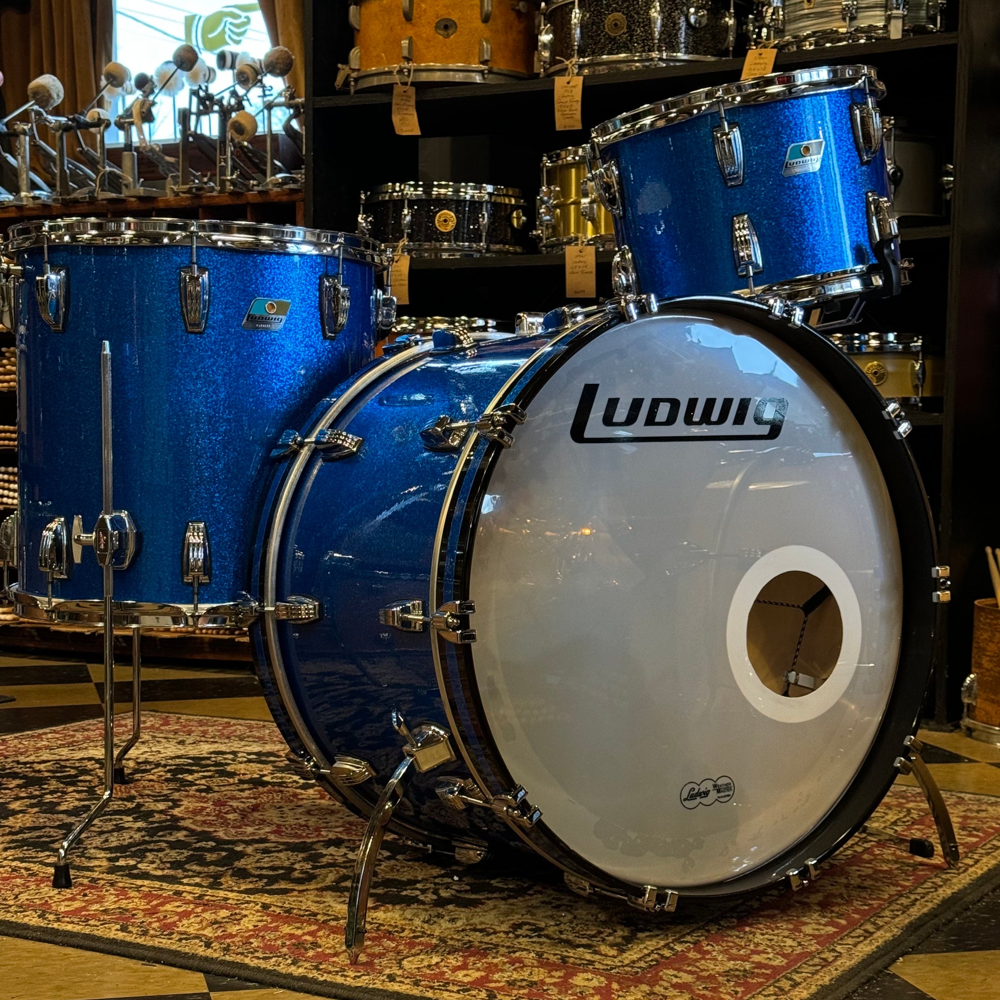 USED Ludwig Classic Maple "Fab" Outfit in Blue Sparkle - 14x22, 9x13, 16x16