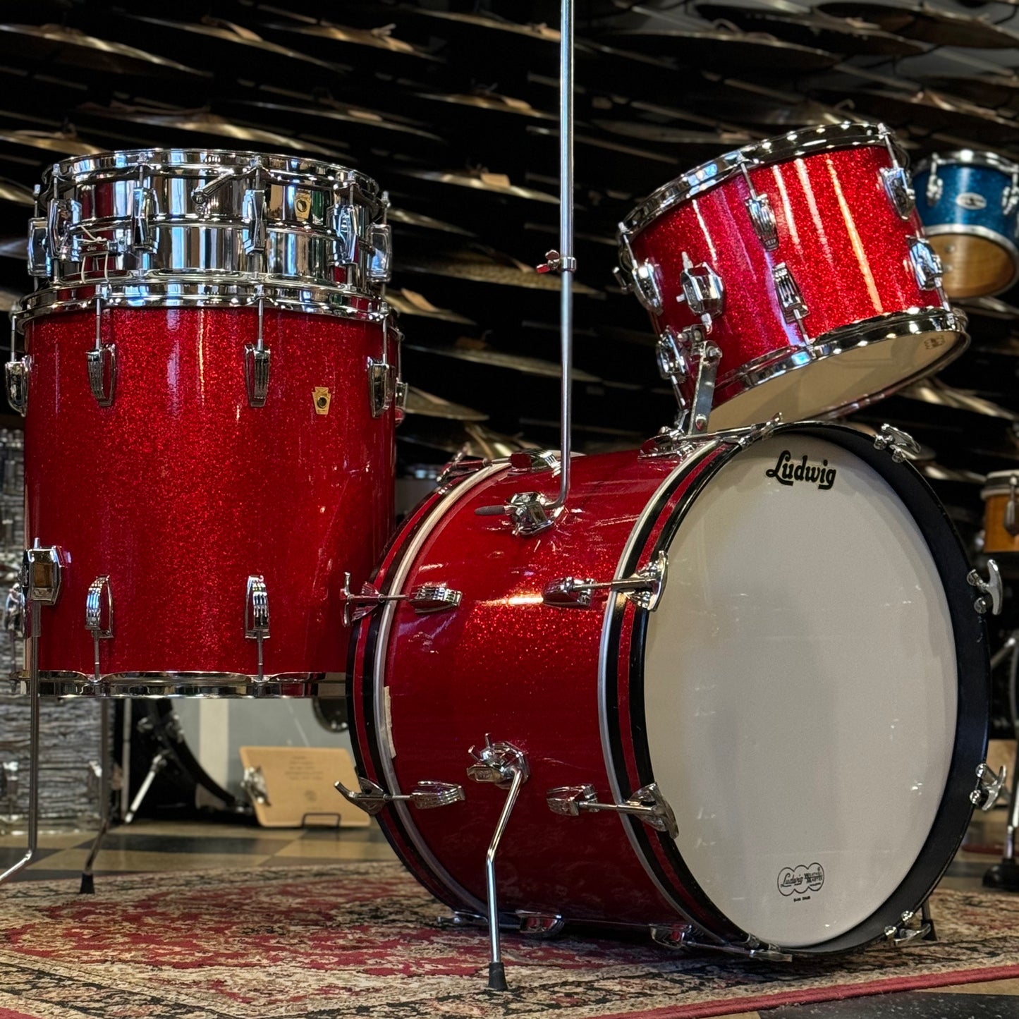 VINTAGE 1968 Ludwig Super Beat Outfit in Red Sparkle w/ Matching Serial LM400 Supraphonic - 14x20, 9x13, 16x16, 5x14