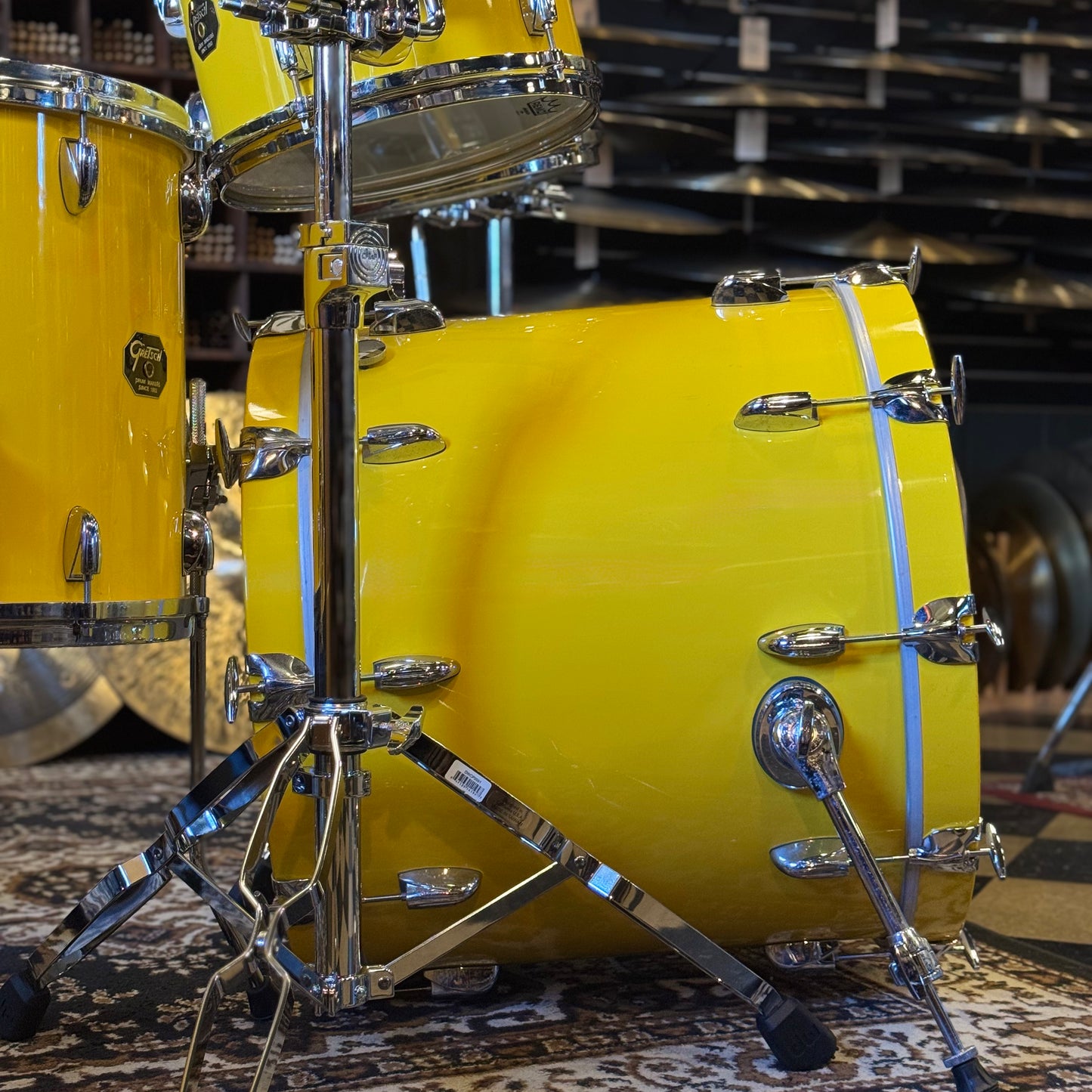 USED 2000's Gretsch USA Custom Drum Set in Tony Williams Yellow (Solid Yellow Gloss) - 18x22, 8x10, 9x12, 14x14, 16x16