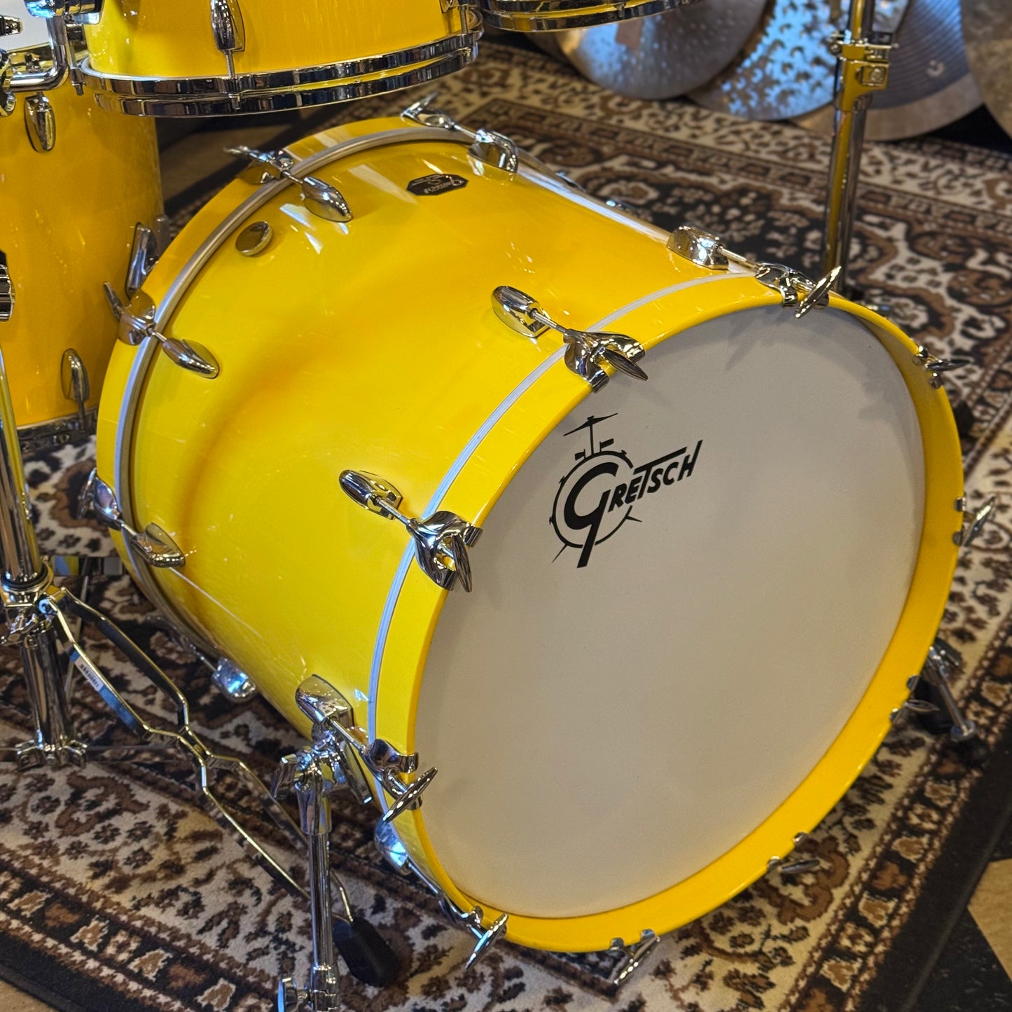 USED 2000's Gretsch USA Custom Drum Set in Tony Williams Yellow (Solid Yellow Gloss) - 18x22, 8x10, 9x12, 14x14, 16x16