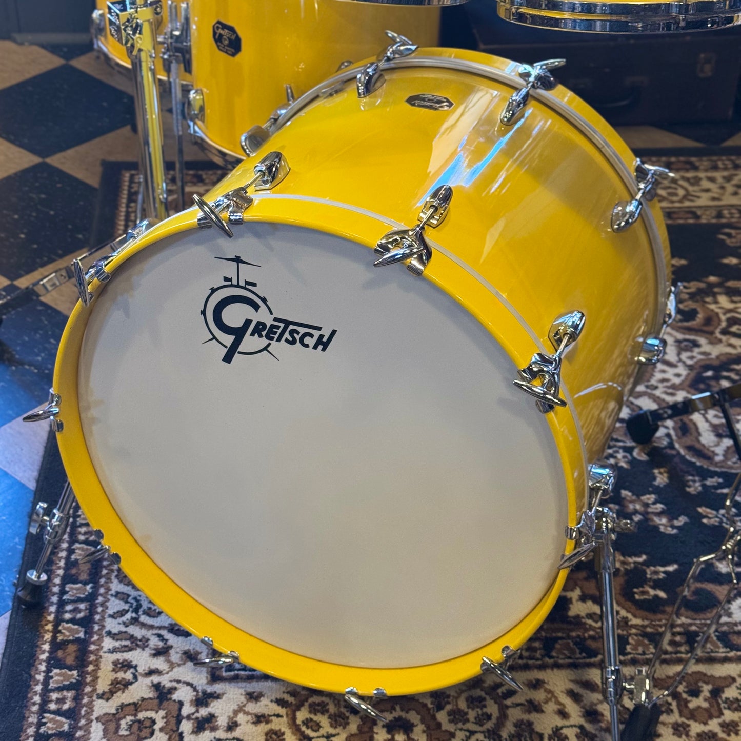 USED 2000's Gretsch USA Custom Drum Set in Tony Williams Yellow (Solid Yellow Gloss) - 18x22, 8x10, 9x12, 14x14, 16x16