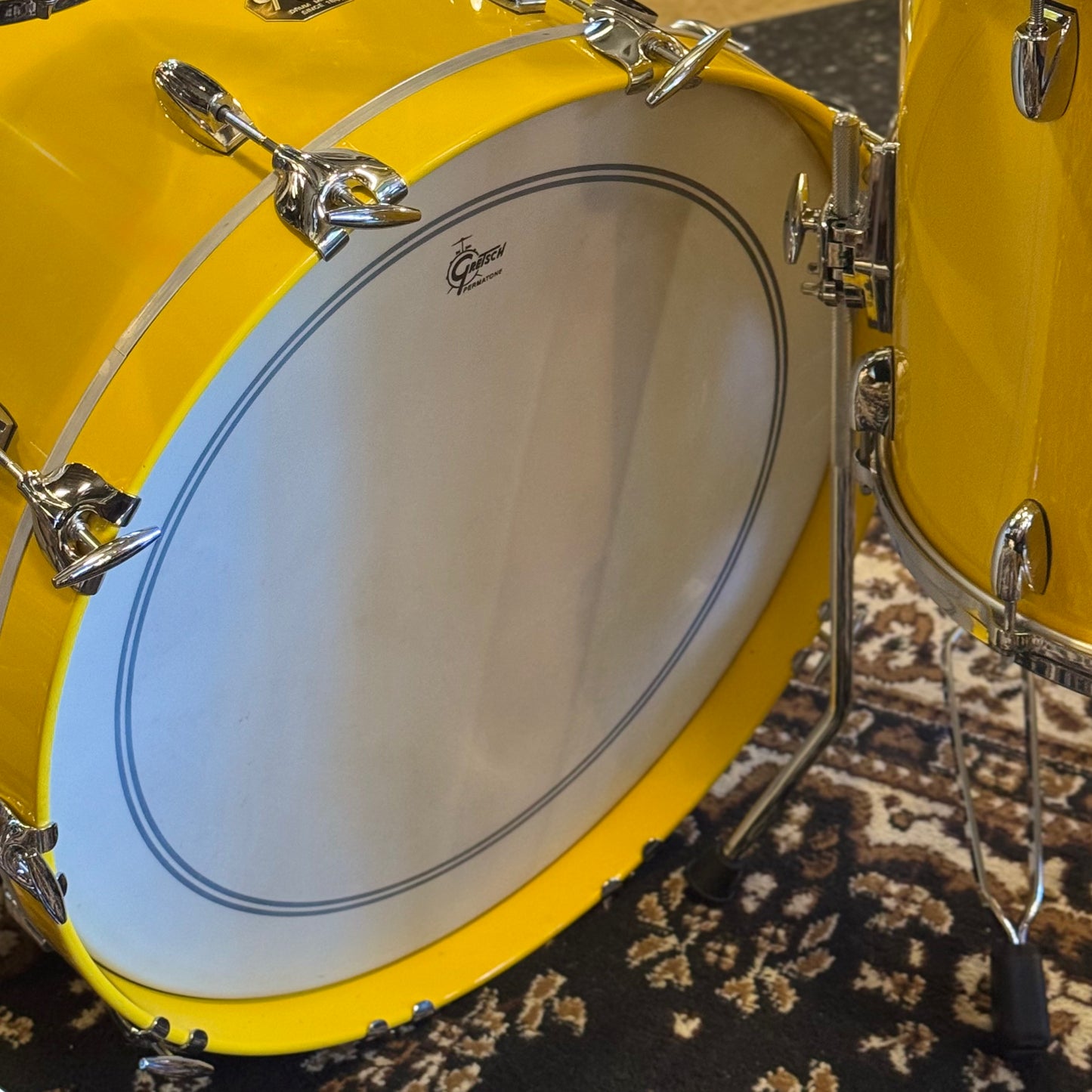 USED 2000's Gretsch USA Custom Drum Set in Tony Williams Yellow (Solid Yellow Gloss) - 18x22, 8x10, 9x12, 14x14, 16x16