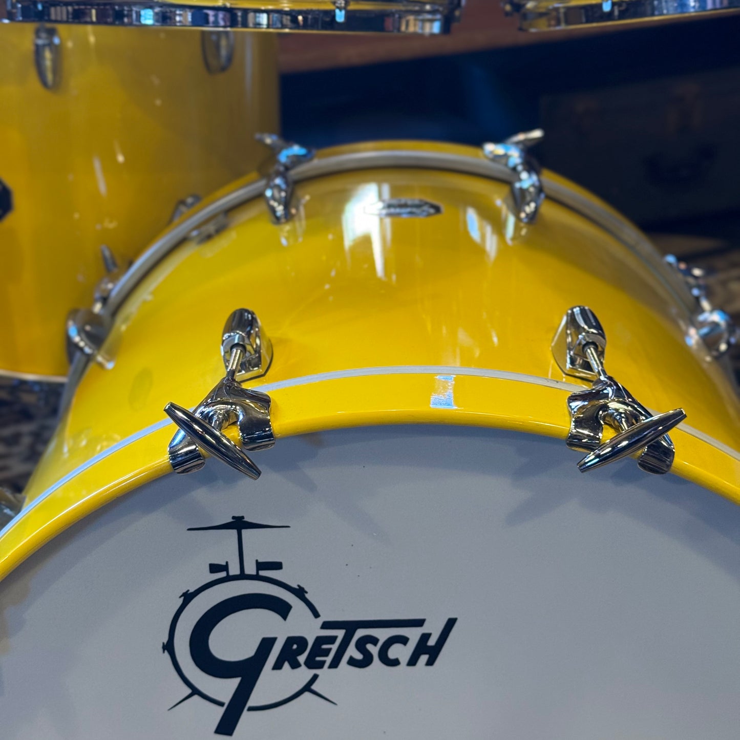 USED 2000's Gretsch USA Custom Drum Set in Tony Williams Yellow (Solid Yellow Gloss) - 18x22, 8x10, 9x12, 14x14, 16x16