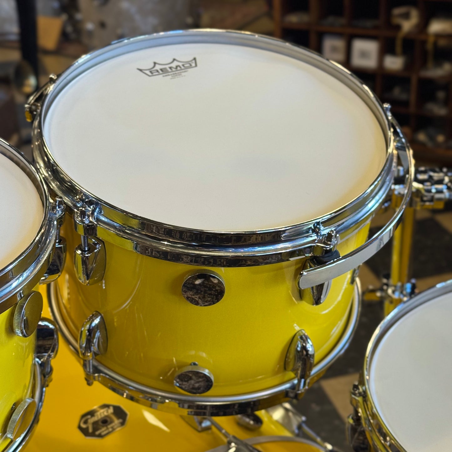 USED 2000's Gretsch USA Custom Drum Set in Tony Williams Yellow (Solid Yellow Gloss) - 18x22, 8x10, 9x12, 14x14, 16x16