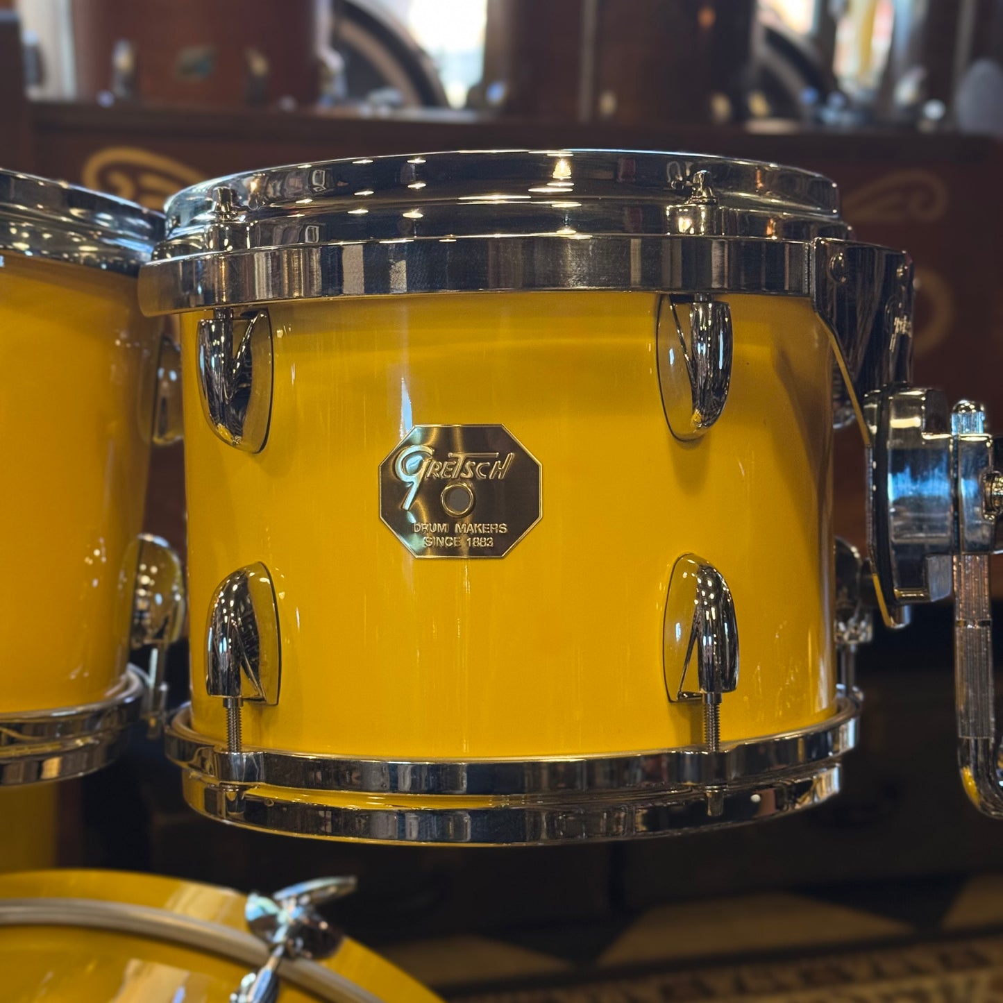 USED 2000's Gretsch USA Custom Drum Set in Tony Williams Yellow (Solid Yellow Gloss) - 18x22, 8x10, 9x12, 14x14, 16x16