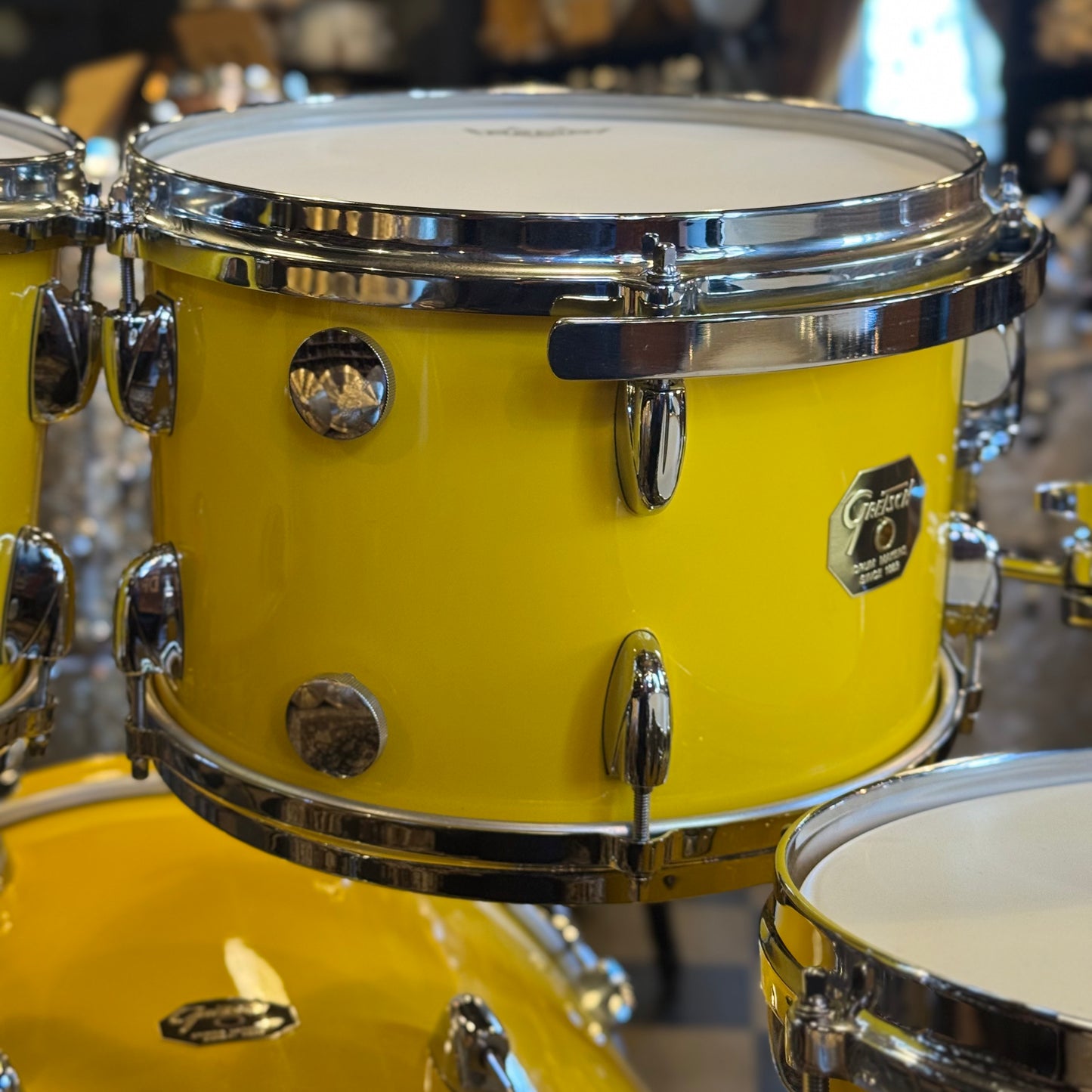 USED 2000's Gretsch USA Custom Drum Set in Tony Williams Yellow (Solid Yellow Gloss) - 18x22, 8x10, 9x12, 14x14, 16x16
