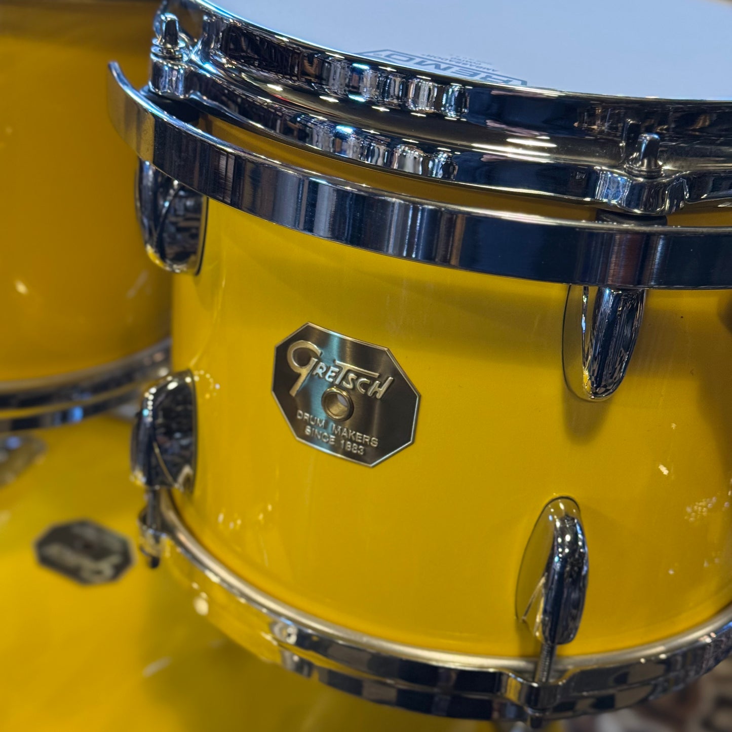 USED 2000's Gretsch USA Custom Drum Set in Tony Williams Yellow (Solid Yellow Gloss) - 18x22, 8x10, 9x12, 14x14, 16x16