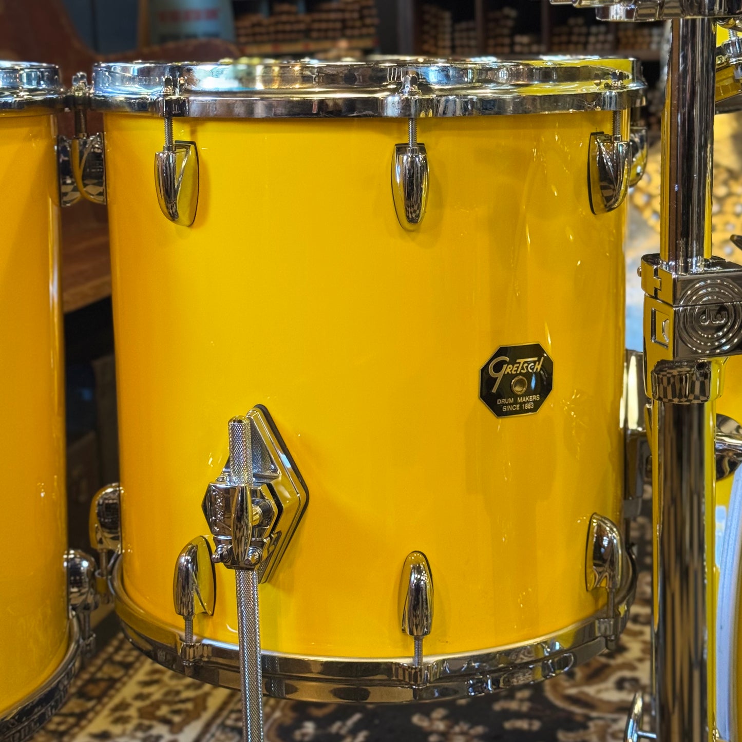 USED 2000's Gretsch USA Custom Drum Set in Tony Williams Yellow (Solid Yellow Gloss) - 18x22, 8x10, 9x12, 14x14, 16x16