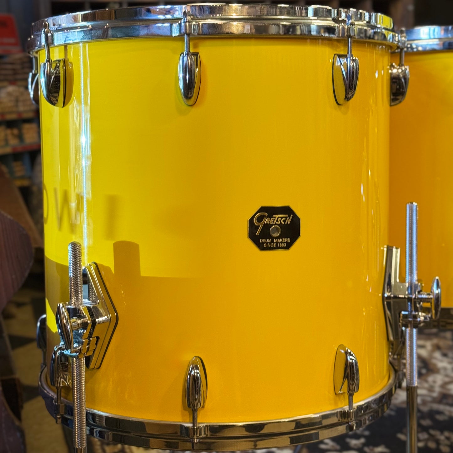 USED 2000's Gretsch USA Custom Drum Set in Tony Williams Yellow (Solid Yellow Gloss) - 18x22, 8x10, 9x12, 14x14, 16x16