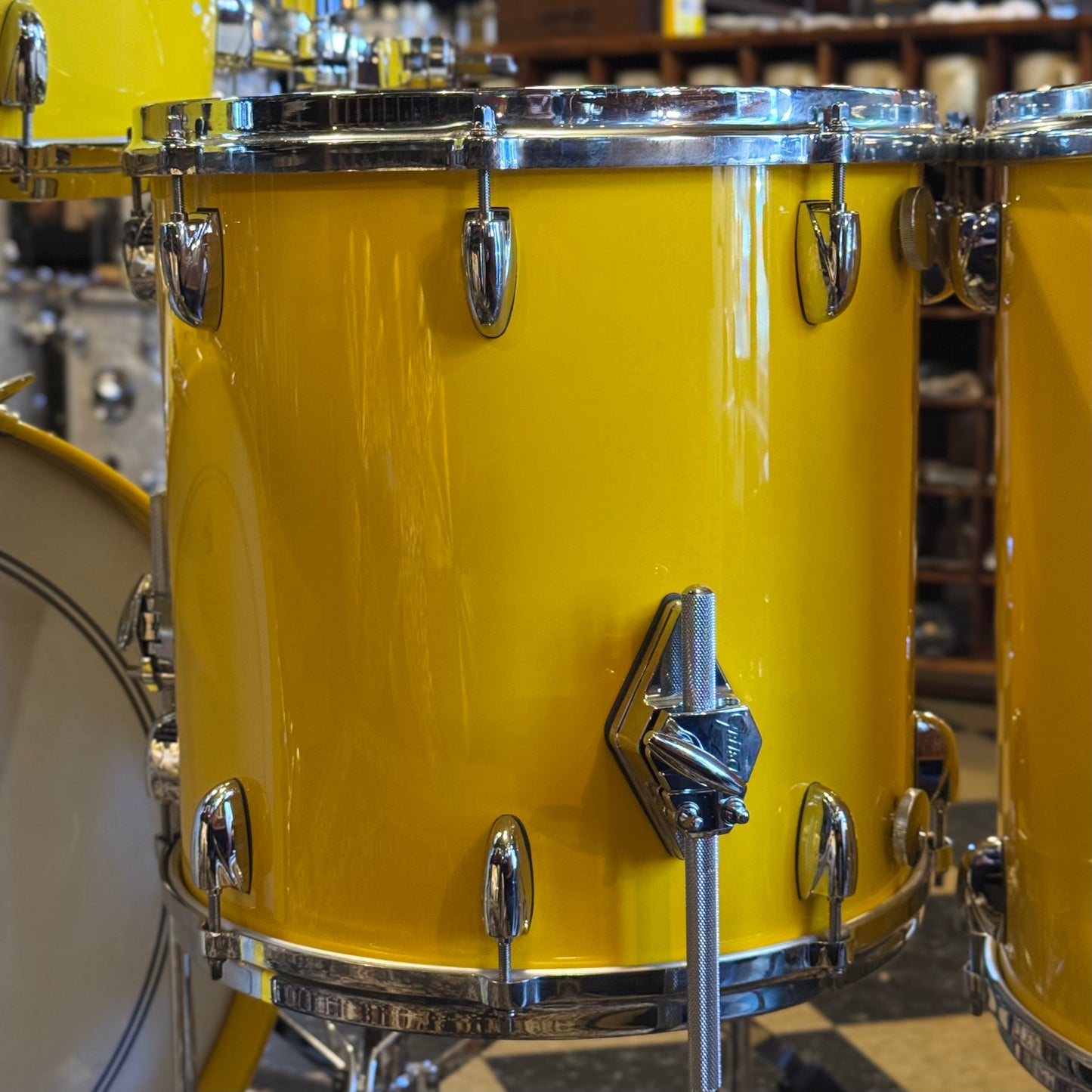 USED 2000's Gretsch USA Custom Drum Set in Tony Williams Yellow (Solid Yellow Gloss) - 18x22, 8x10, 9x12, 14x14, 16x16