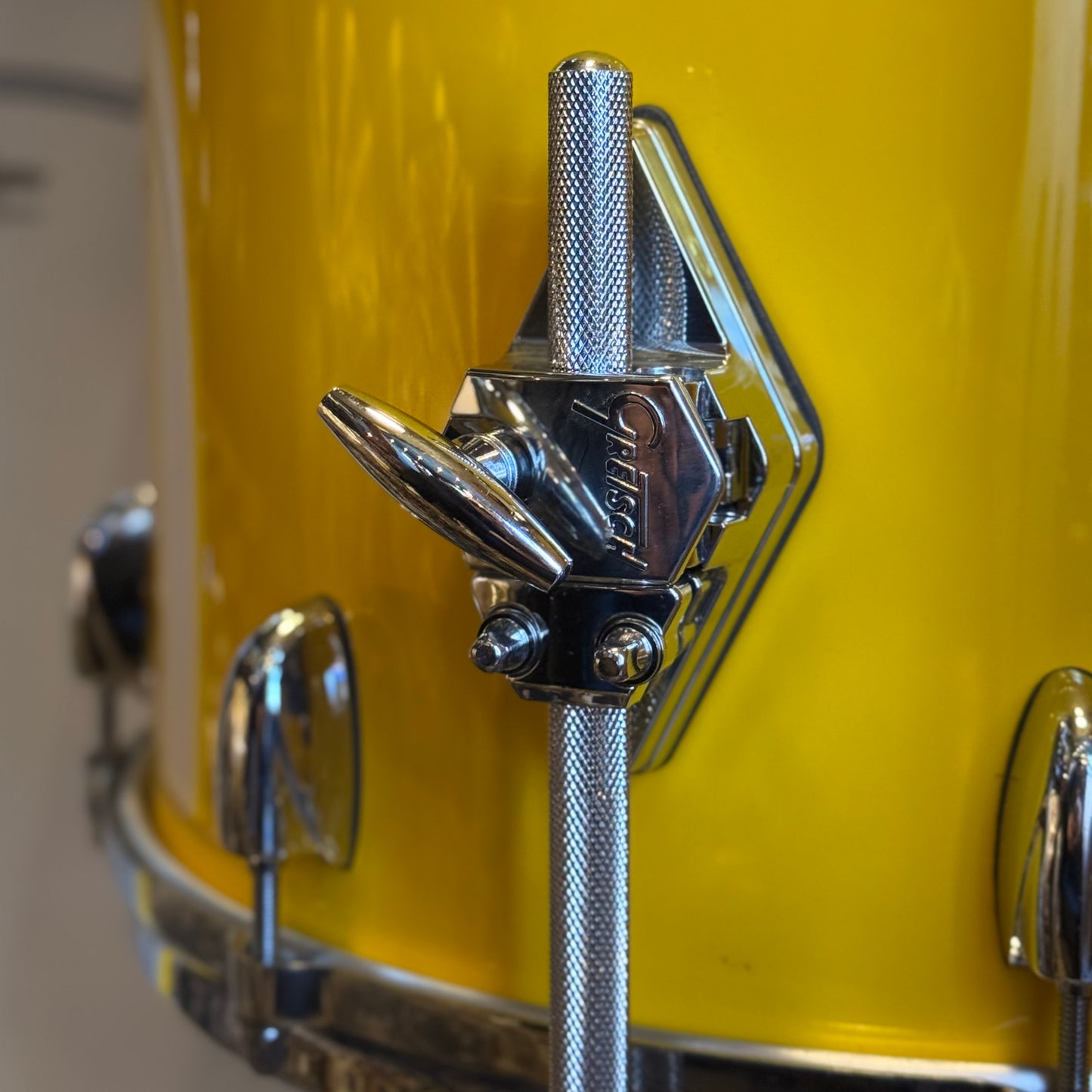 USED 2000's Gretsch USA Custom Drum Set in Tony Williams Yellow (Solid Yellow Gloss) - 18x22, 8x10, 9x12, 14x14, 16x16