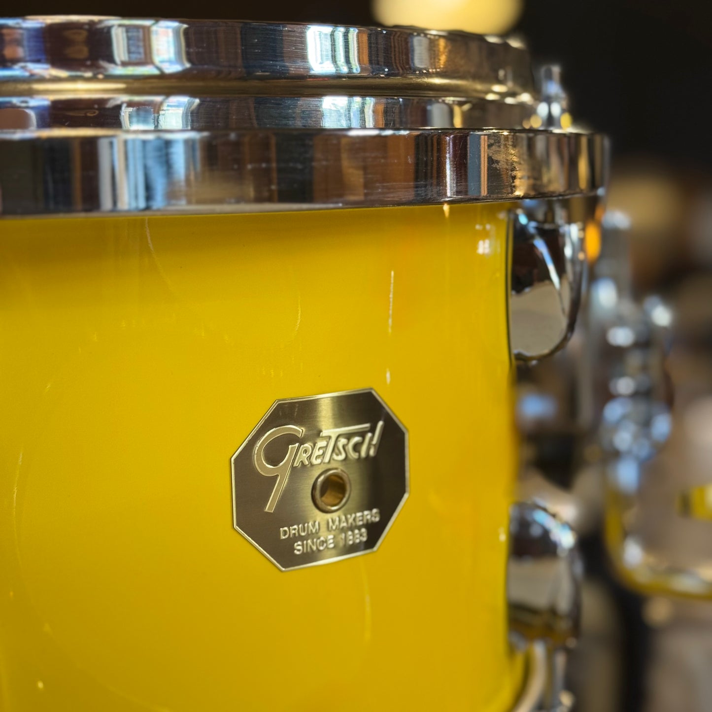 USED 2000's Gretsch USA Custom Drum Set in Tony Williams Yellow (Solid Yellow Gloss) - 18x22, 8x10, 9x12, 14x14, 16x16