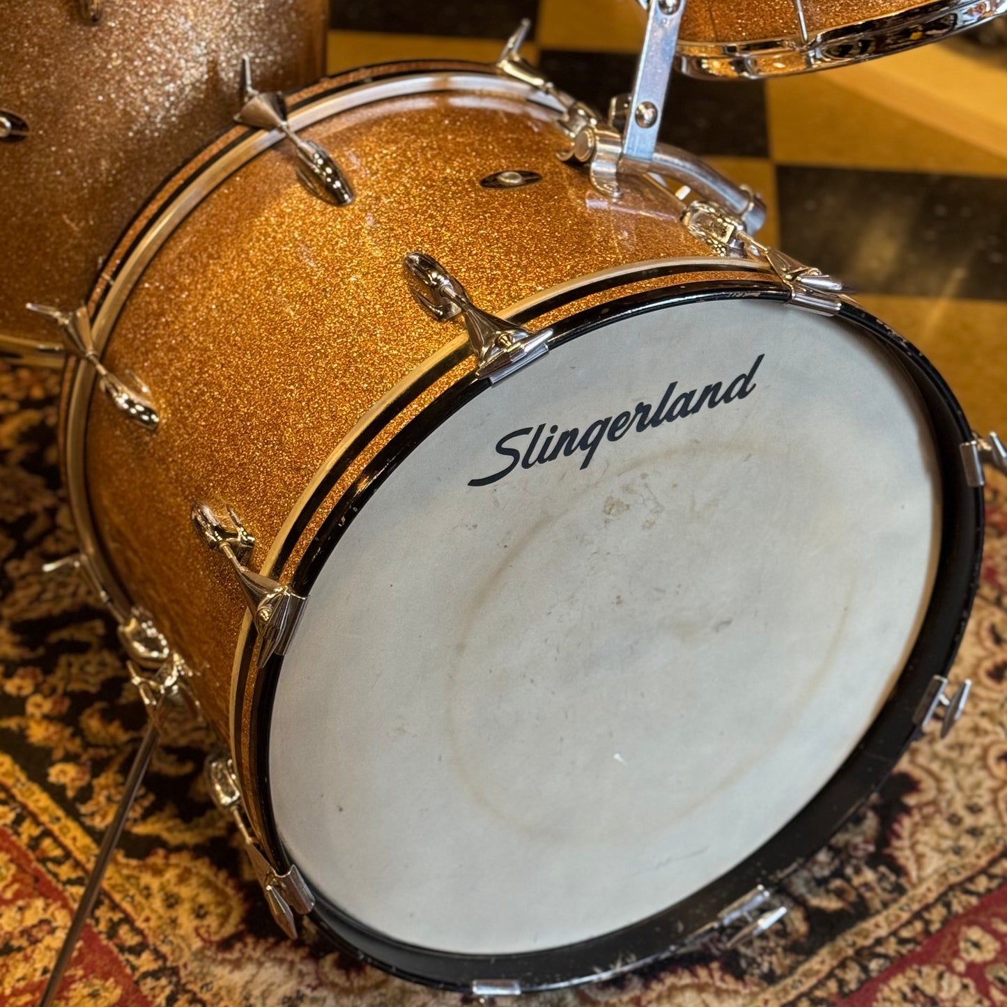 VINTAGE 1960's Slingerland Modern Jazz Outfit in Pink Champagne Sparkle - 14x20, 8x12, 14x14