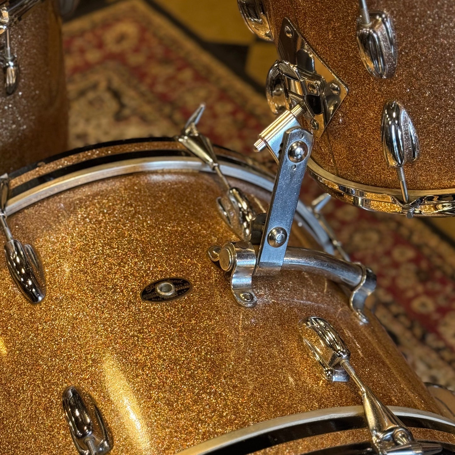 VINTAGE 1960's Slingerland Modern Jazz Outfit in Pink Champagne Sparkle - 14x20, 8x12, 14x14