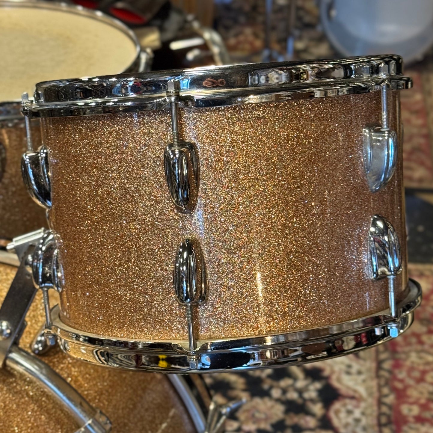 VINTAGE 1960's Slingerland Modern Jazz Outfit in Pink Champagne Sparkle - 14x20, 8x12, 14x14
