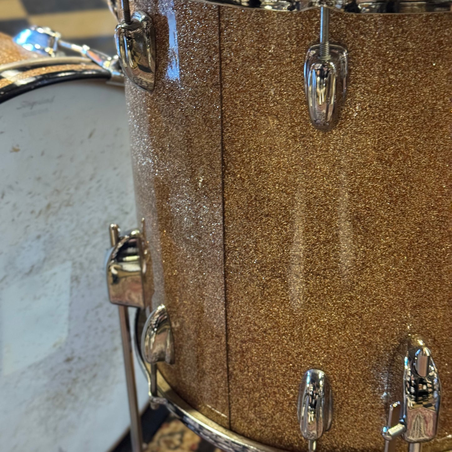 VINTAGE 1960's Slingerland Modern Jazz Outfit in Pink Champagne Sparkle - 14x20, 8x12, 14x14