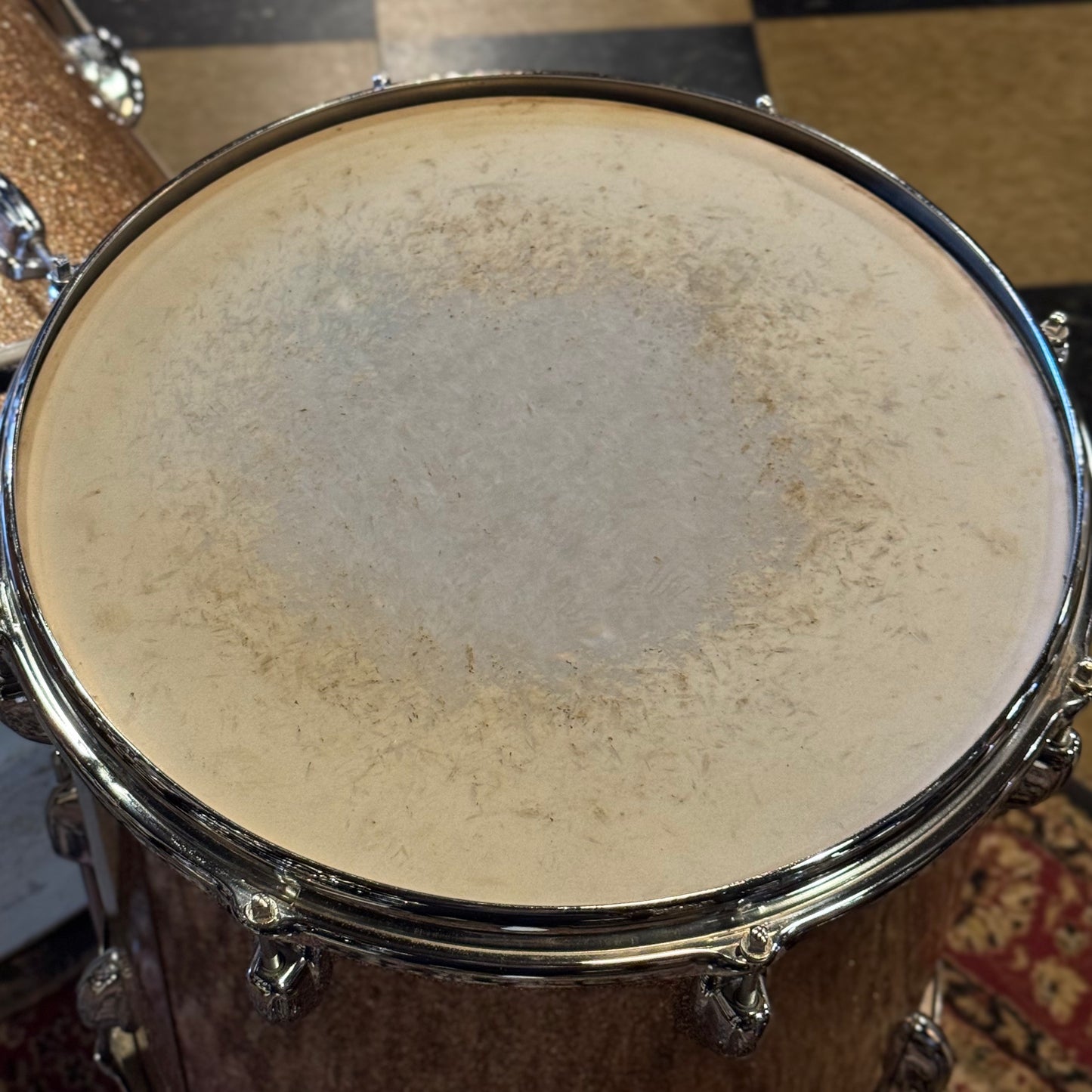 VINTAGE 1960's Slingerland Modern Jazz Outfit in Pink Champagne Sparkle - 14x20, 8x12, 14x14