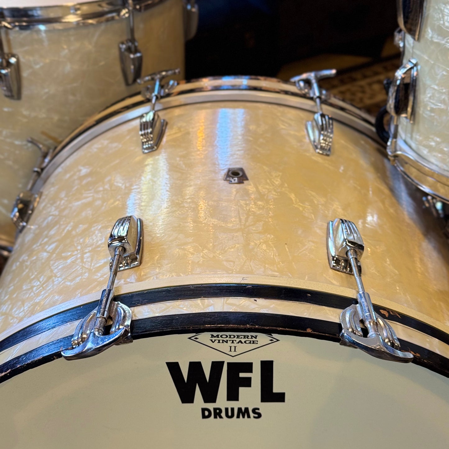 VINTAGE 1950's WFL Drum Set in White Marine Pearl - 14x24, 9x13, 16x16, 6.5x14