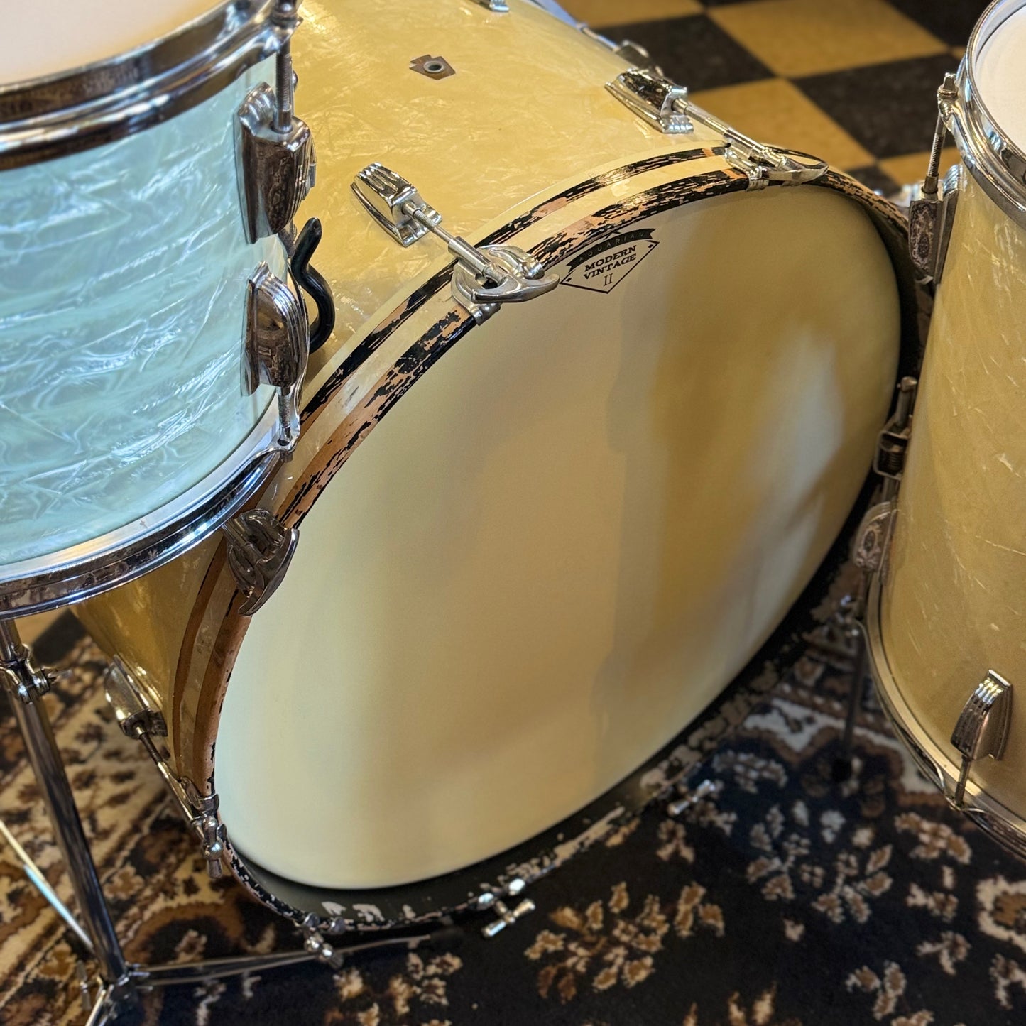 VINTAGE 1950's WFL Drum Set in White Marine Pearl - 14x24, 9x13, 16x16, 6.5x14