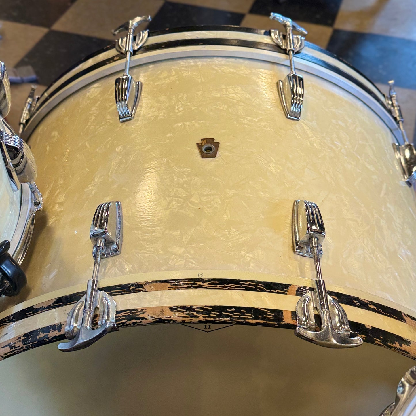 VINTAGE 1950's WFL Drum Set in White Marine Pearl - 14x24, 9x13, 16x16, 6.5x14