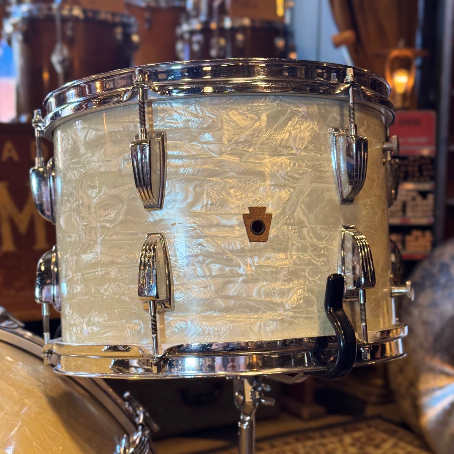 VINTAGE 1950's WFL Drum Set in White Marine Pearl - 14x24, 9x13, 16x16, 6.5x14