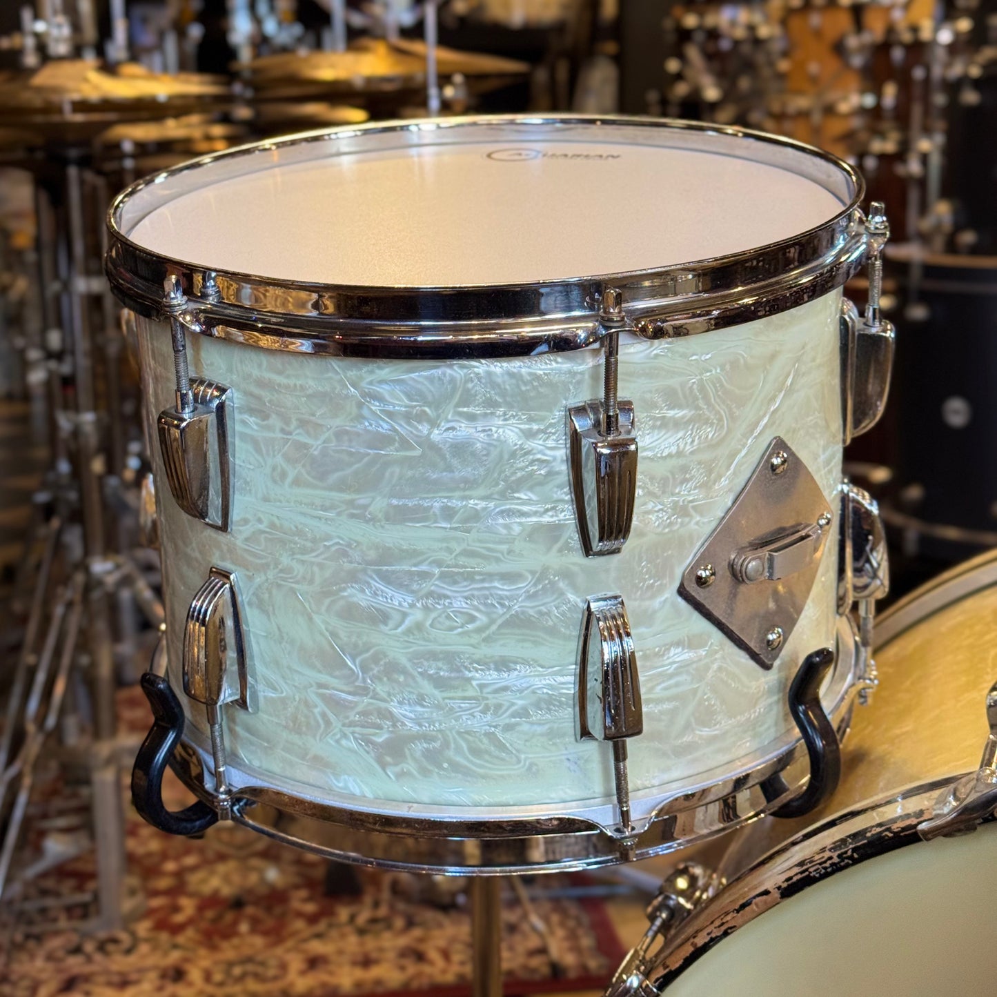 VINTAGE 1950's WFL Drum Set in White Marine Pearl - 14x24, 9x13, 16x16, 6.5x14
