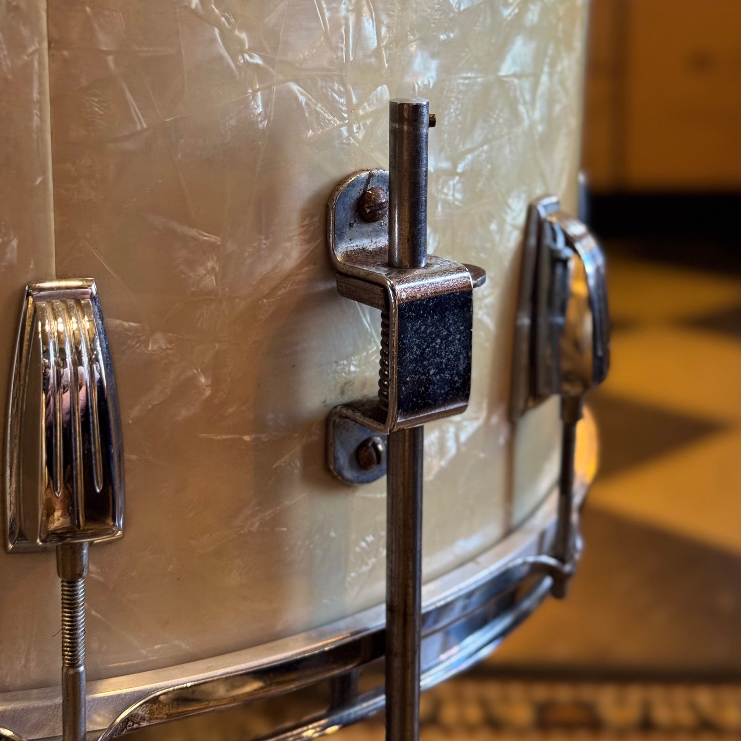 VINTAGE 1950's WFL Drum Set in White Marine Pearl - 14x24, 9x13, 16x16, 6.5x14