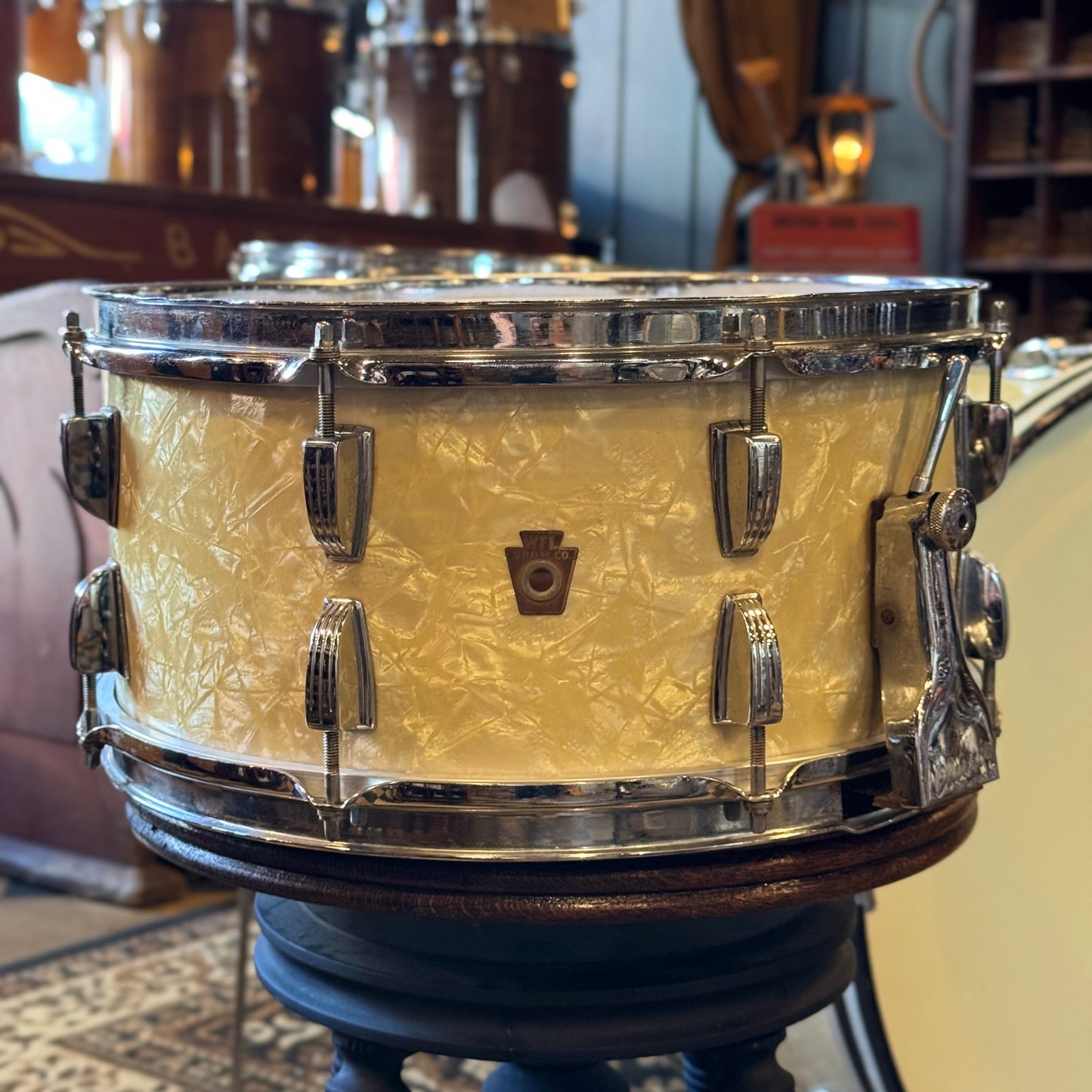 VINTAGE 1950's WFL Drum Set in White Marine Pearl - 14x24, 9x13, 16x16, 6.5x14