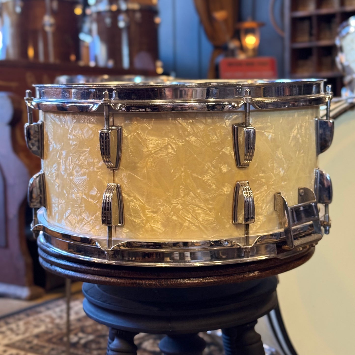 VINTAGE 1950's WFL Drum Set in White Marine Pearl - 14x24, 9x13, 16x16, 6.5x14