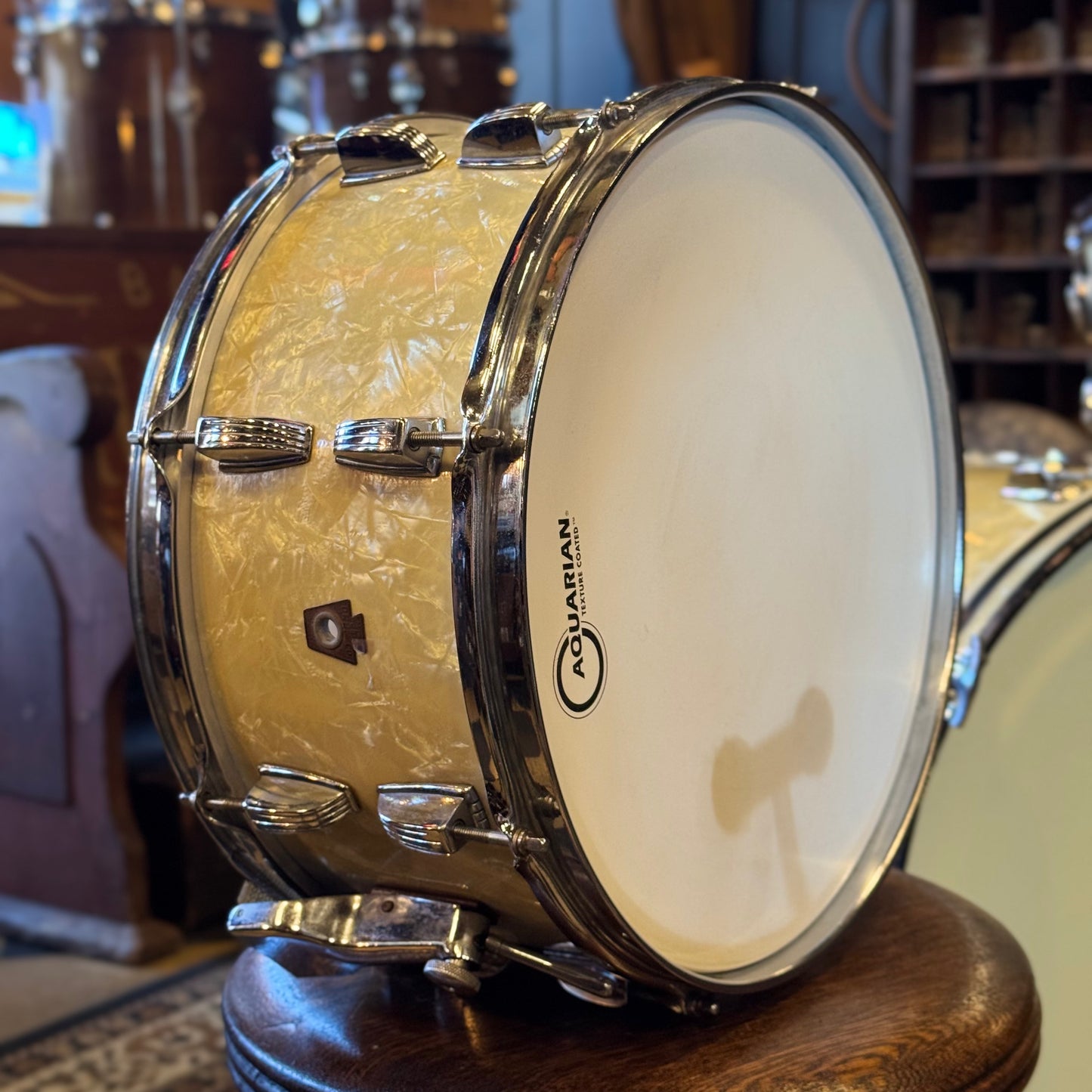 VINTAGE 1950's WFL Drum Set in White Marine Pearl - 14x24, 9x13, 16x16, 6.5x14