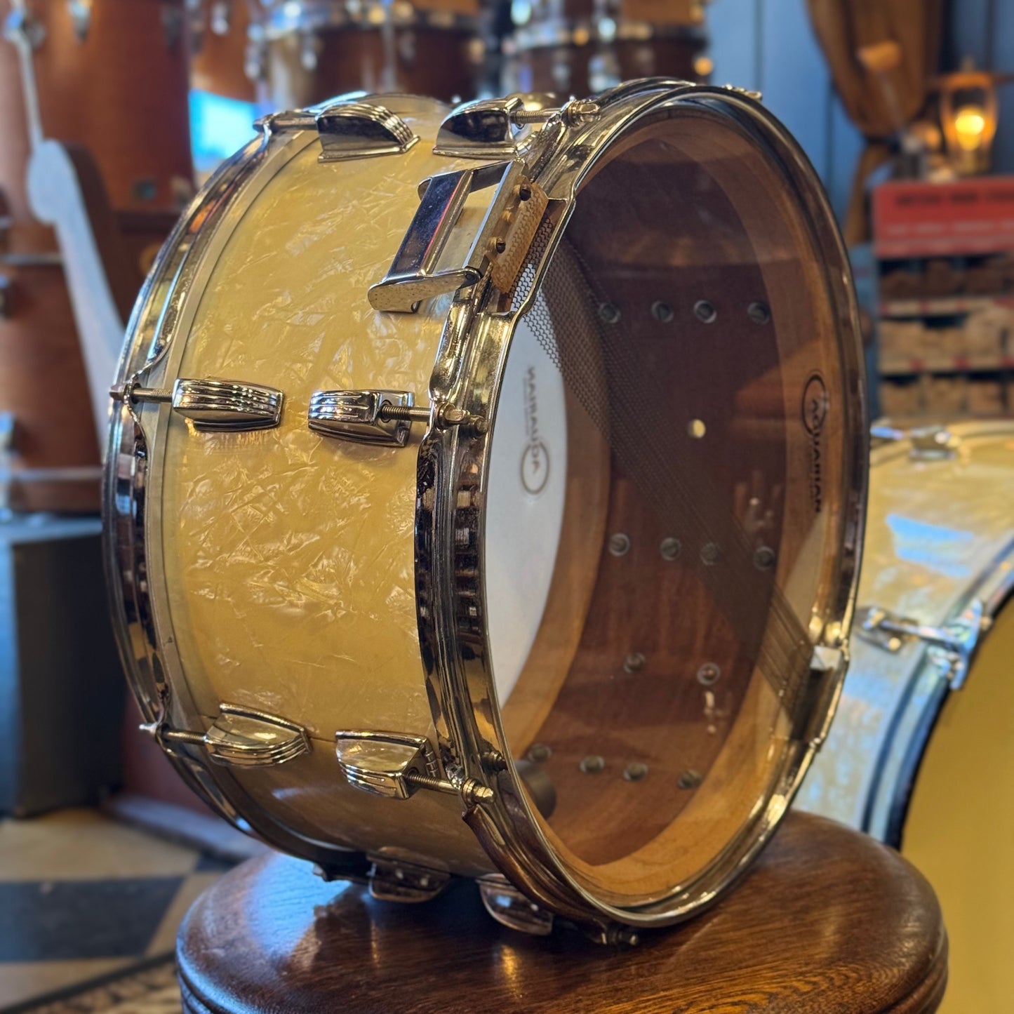 VINTAGE 1950's WFL Drum Set in White Marine Pearl - 14x24, 9x13, 16x16, 6.5x14