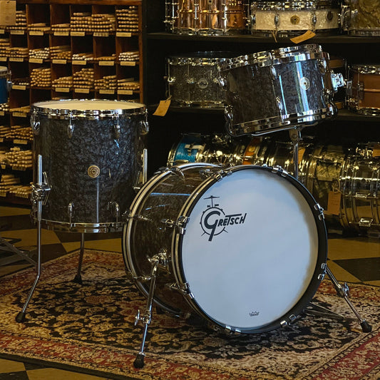 NEW Gretsch USA Custom Drum Set in Deep Black Marine Pearl - 14x18, 8x12, 14x14