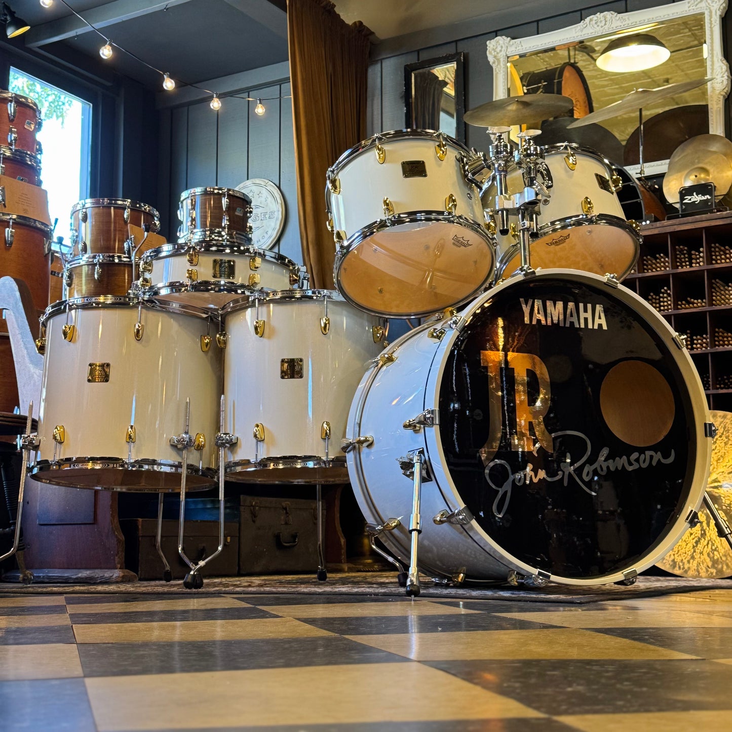 John JR Robinson's Yamaha Exclusive Custom Built Nashville Studio Drumset in White Flake Sparkle- 16x24, 9x13, 10x14, 16x16, 16x18, 4x15