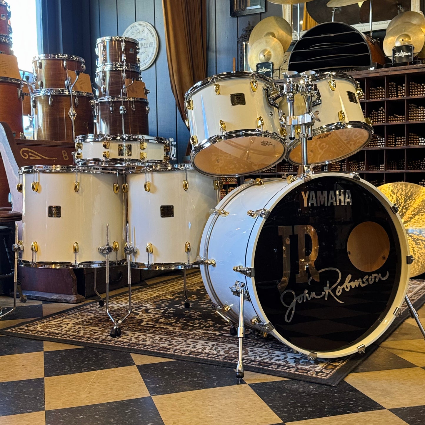 John JR Robinson's Yamaha Exclusive Custom Built Nashville Studio Drumset in White Flake Sparkle- 16x24, 9x13, 10x14, 16x16, 16x18, 4x15