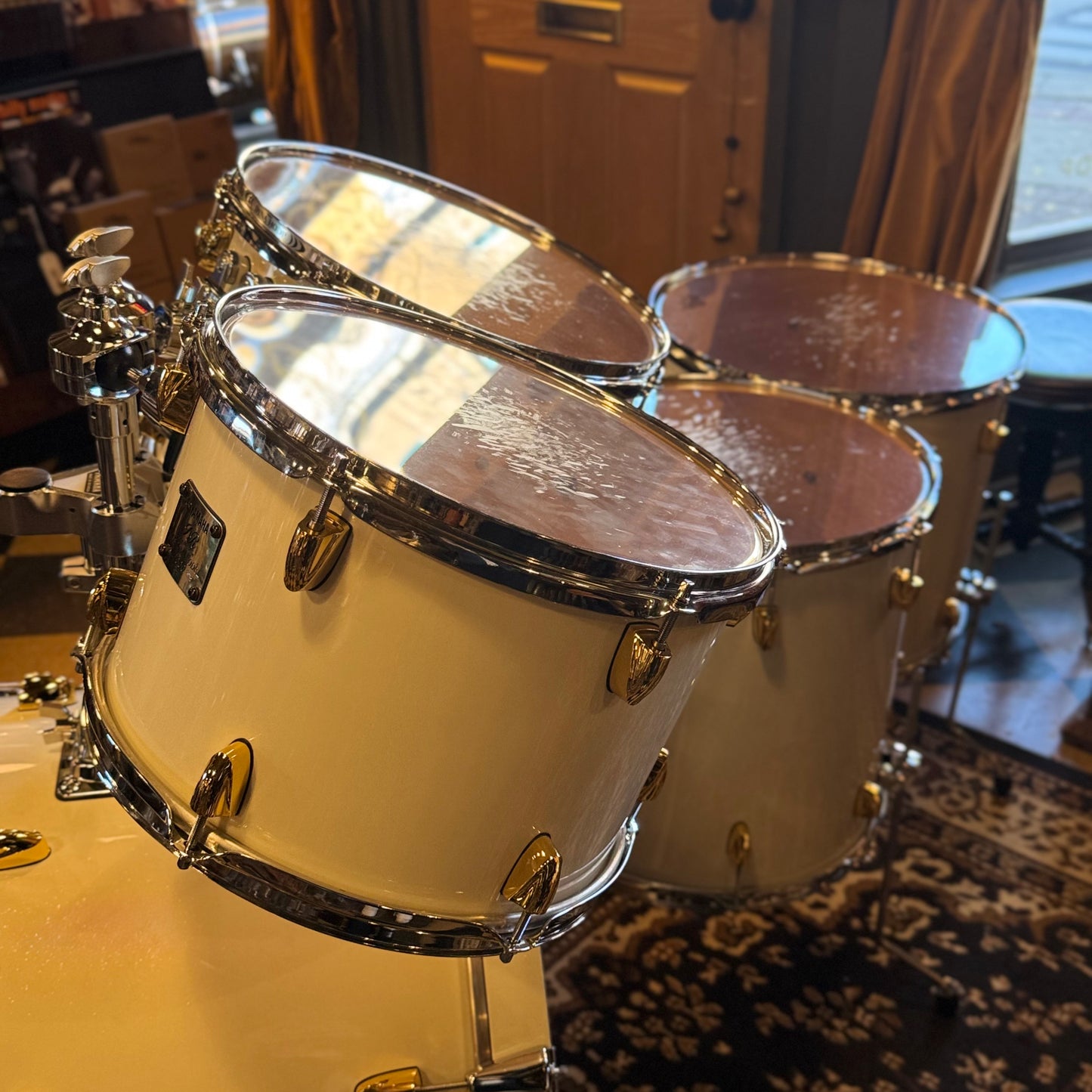 John JR Robinson's Yamaha Exclusive Custom Built Nashville Studio Drumset in White Flake Sparkle- 16x24, 9x13, 10x14, 16x16, 16x18, 4x15