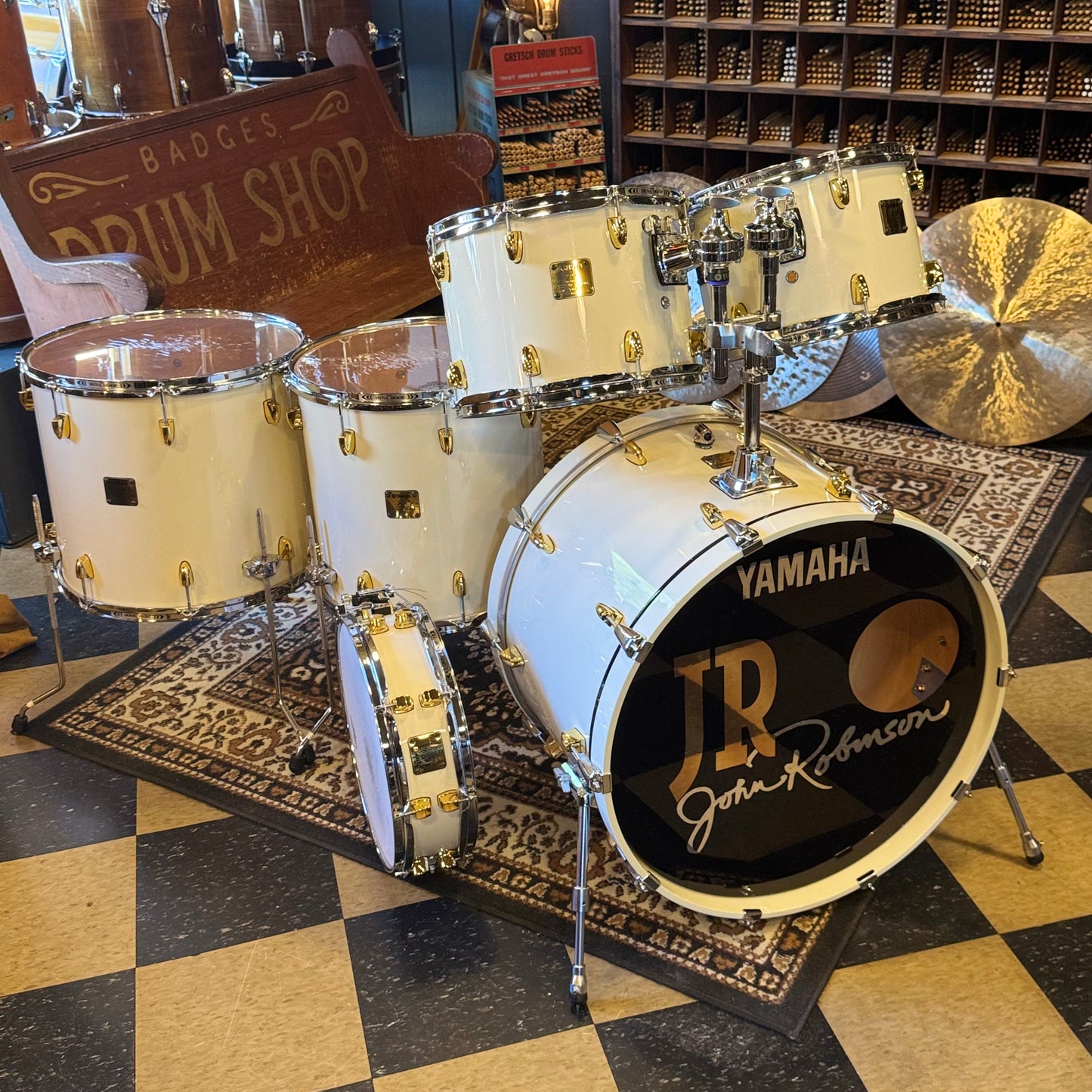 John JR Robinson's Yamaha Exclusive Custom Built Nashville Studio Drumset in White Flake Sparkle- 16x24, 9x13, 10x14, 16x16, 16x18, 4x15