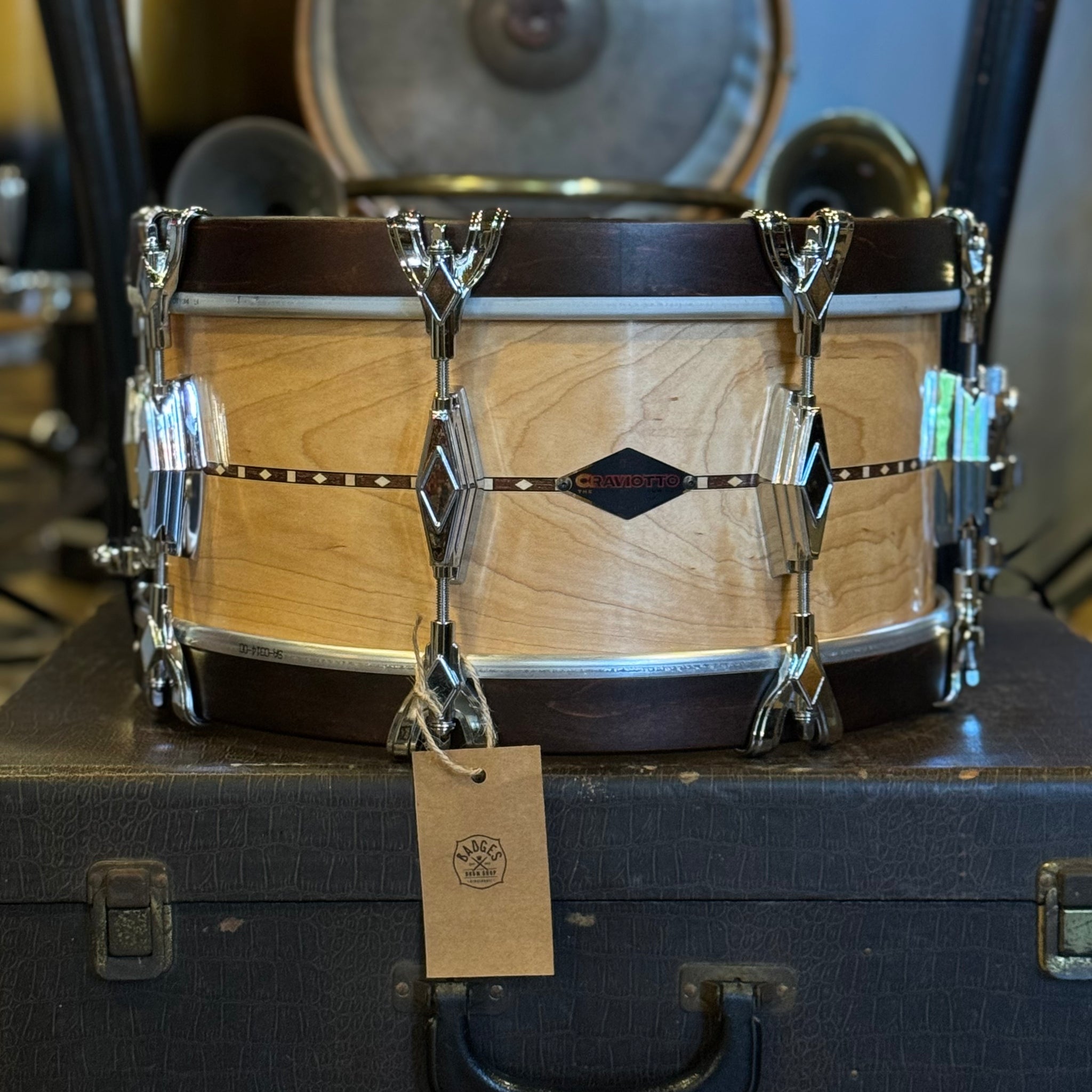 NEW Craviotto 6.5x14 Custom Shop Super Swing Maple - Natural Oil w/ Walnut Inlay, Satin Mahogany Hoops, & 45 Degree Edges