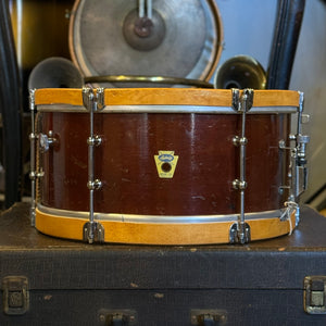 VINTAGE 1950's Ludwig 6.5x14 Transition Badge Pioneer in Mahogany Lacquer w/ Tube Lugs & Wooden Hoops