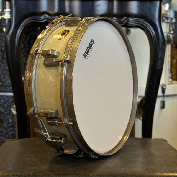 VINTAGE 1953 Leedy & Ludwig 4.5x14 New Era in White Marine Pearl