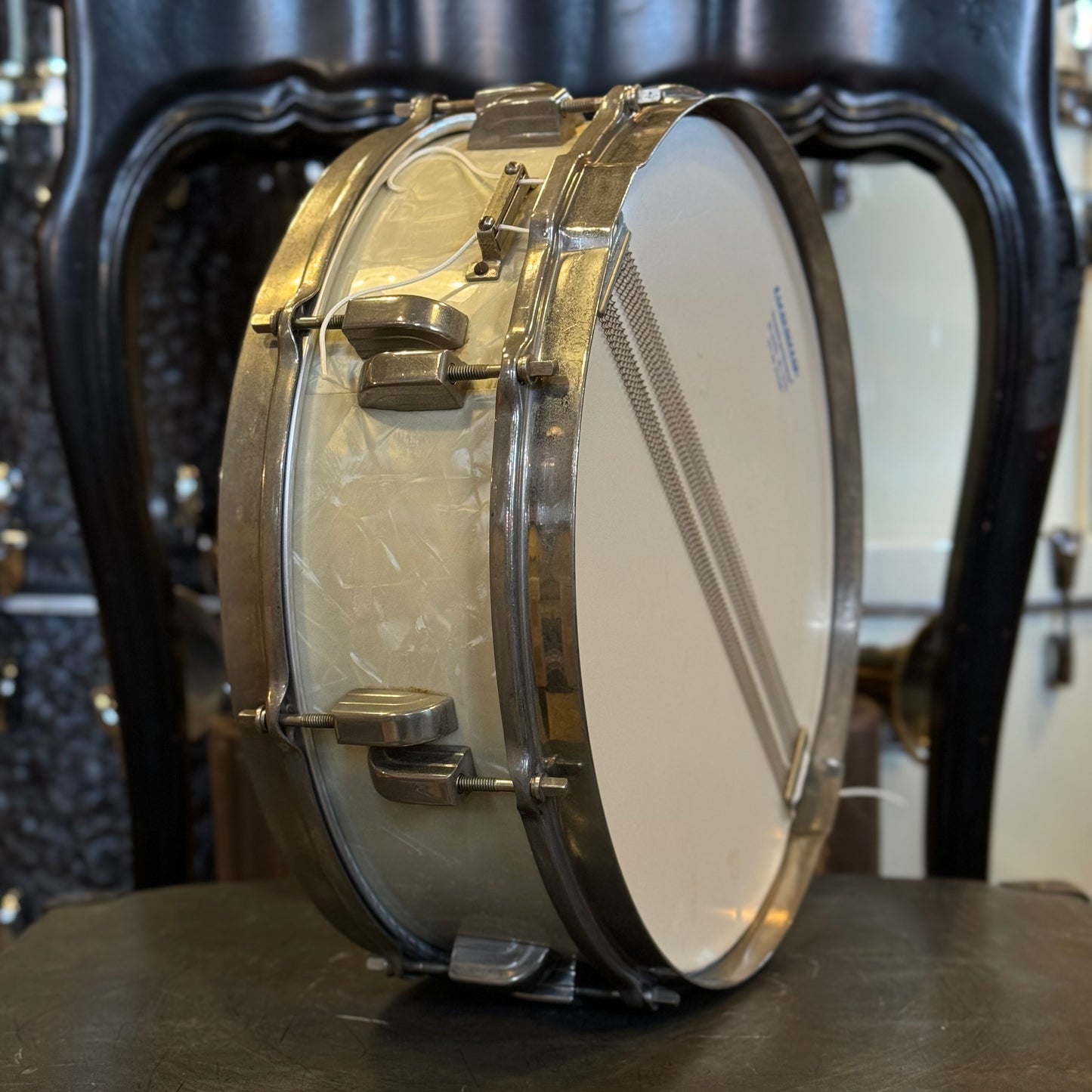 VINTAGE 1953 Leedy & Ludwig 4.5x14 New Era in White Marine Pearl