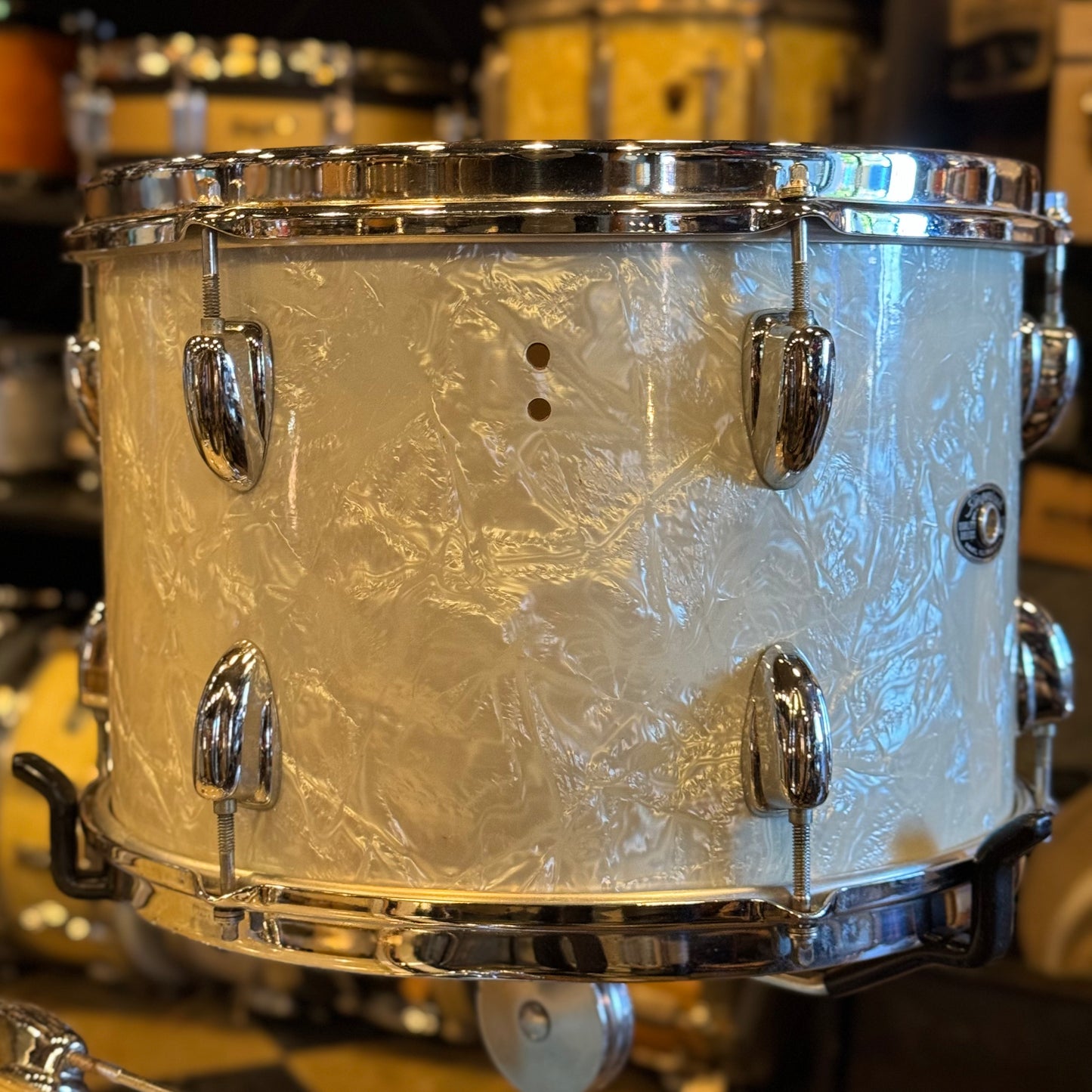 VINTAGE 1960-70 Slingerland in White Marine Pearl - 14x20, 9x13, 16x16