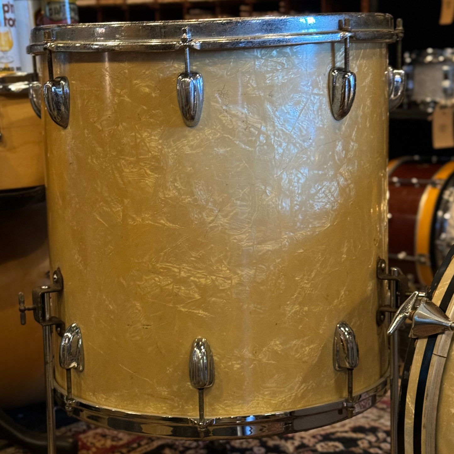 VINTAGE 1960-70 Slingerland in White Marine Pearl - 14x20, 9x13, 16x16