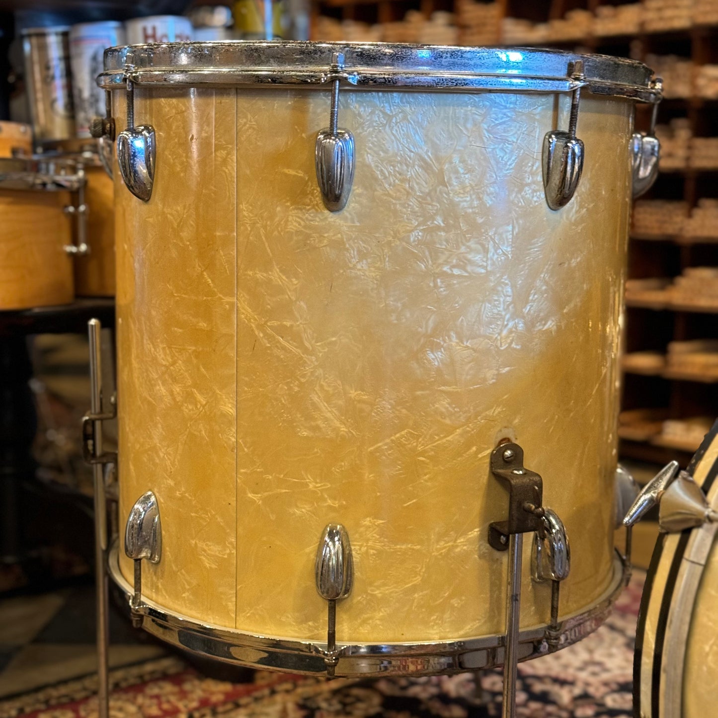 VINTAGE 1960-70 Slingerland in White Marine Pearl - 14x20, 9x13, 16x16