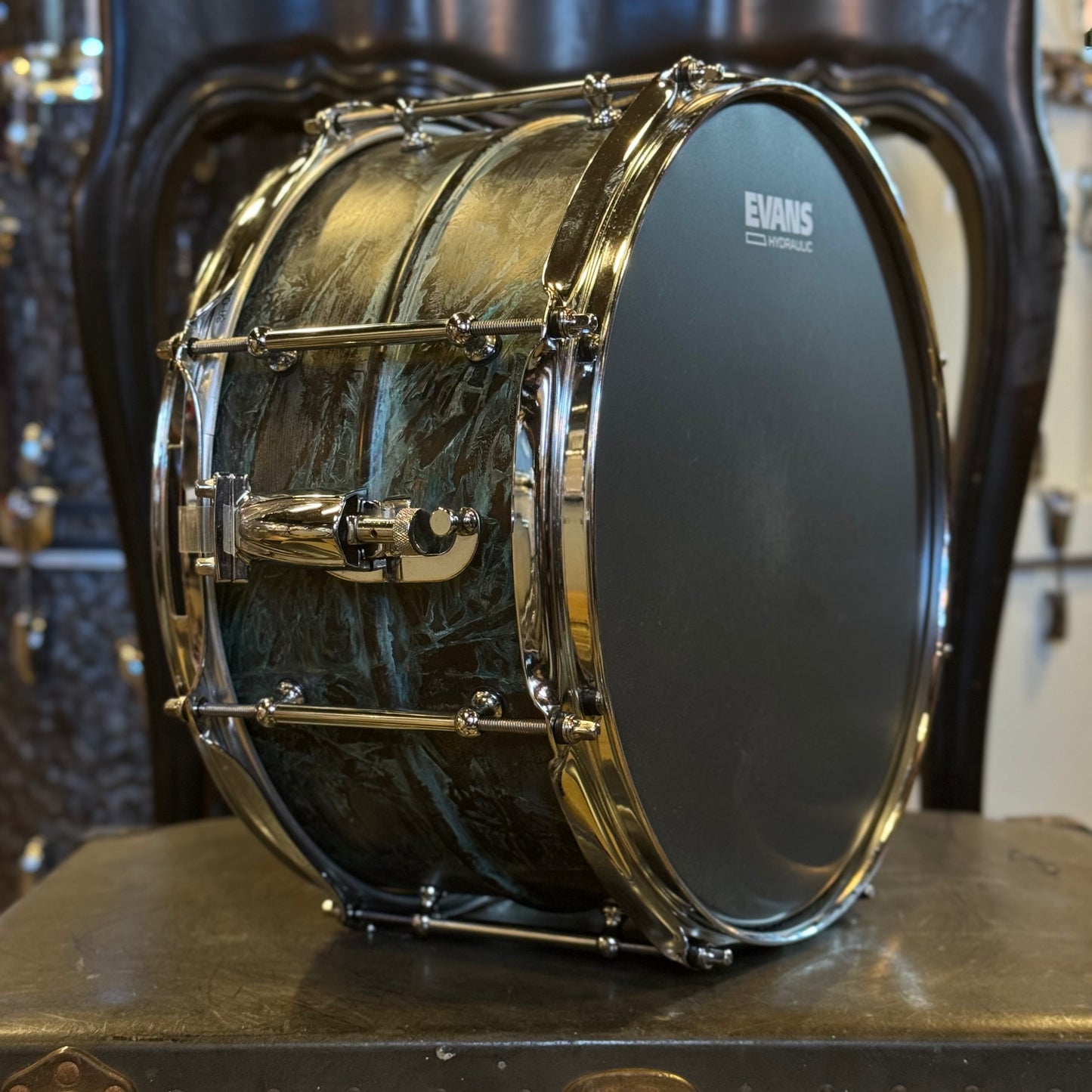 USED Pork Pie 7x14 Patina Brass Snare Drum