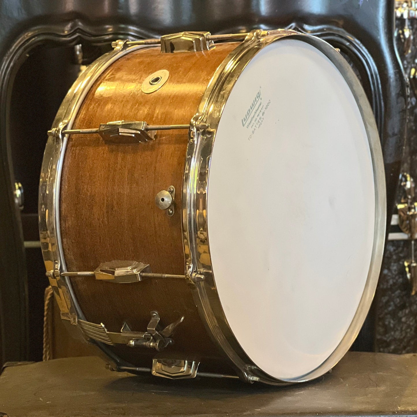 Vintage 1940's Ludwig & Ludwig 8x15 Concert Model Single Ply Snare Drum in Satin Mahogany